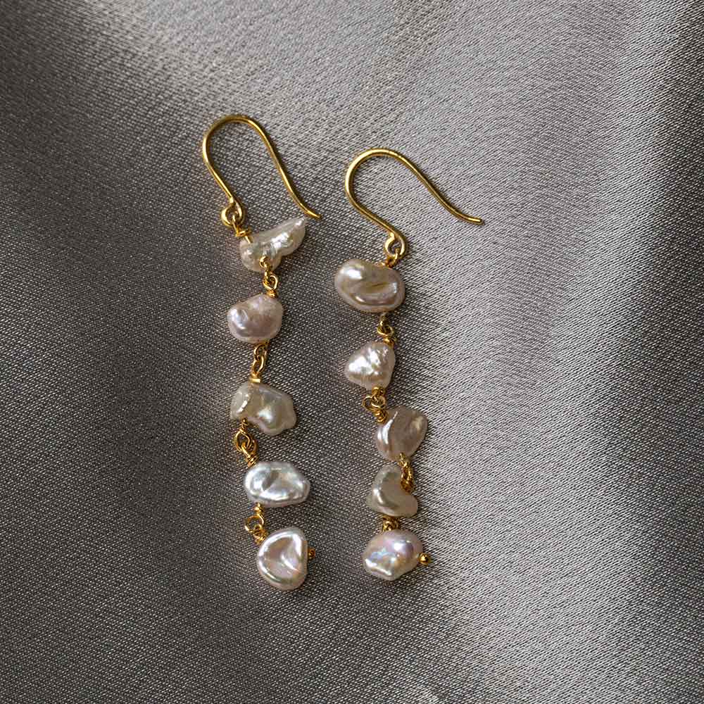 Small Keshi Pearl Earring Silver Gold Plating