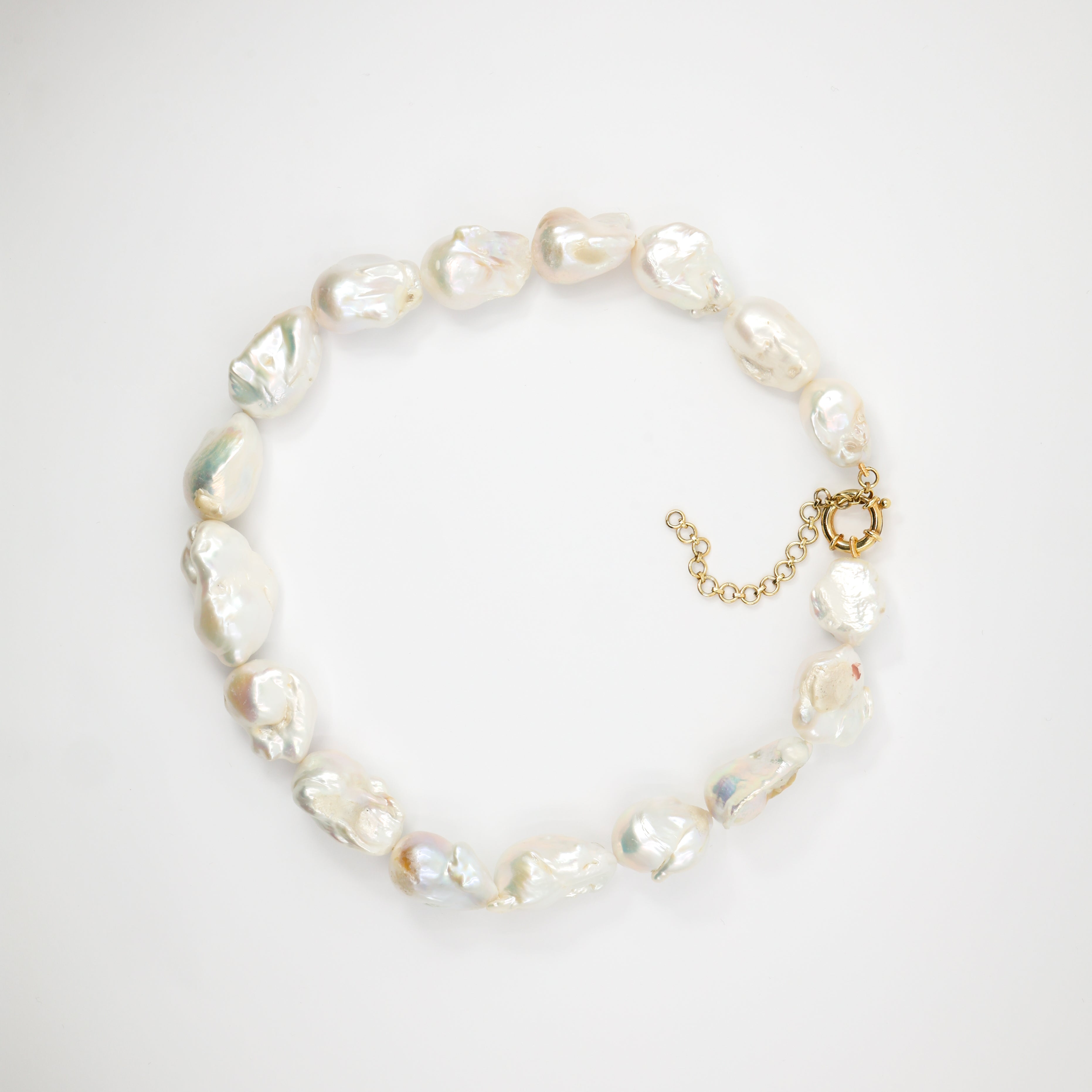 White Baroque Pearl Necklace in 18k Gold Plated Silver
