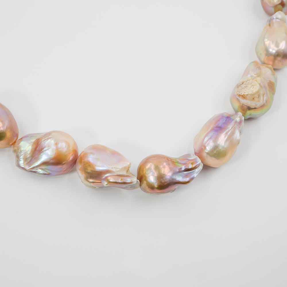 Champagne Color Baroque Pearl Necklace in 18k Gold Plated Silver