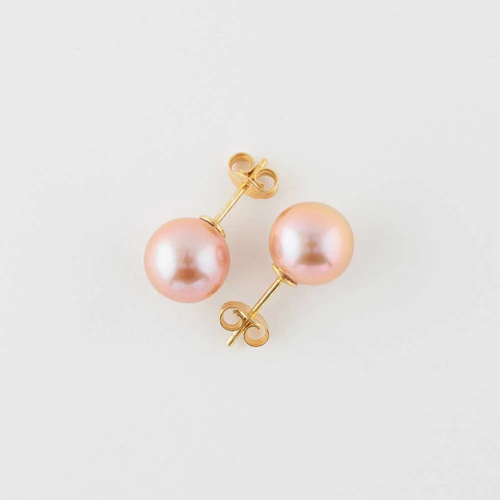 Pink Freshwater Pearl 10-11mm Stud Earrings in 18k Gold-Plated Silver