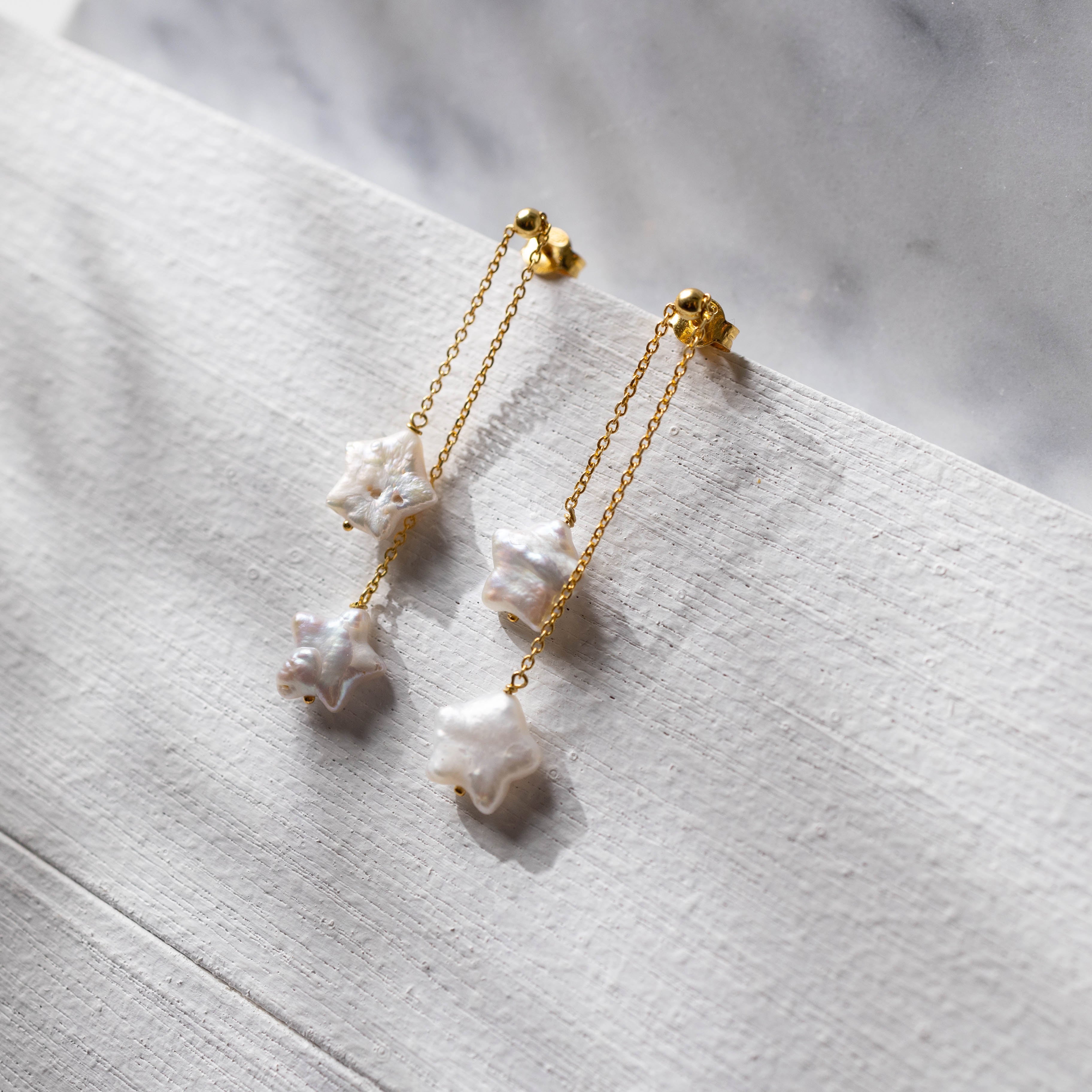 White Star Pearl Drop Earrings