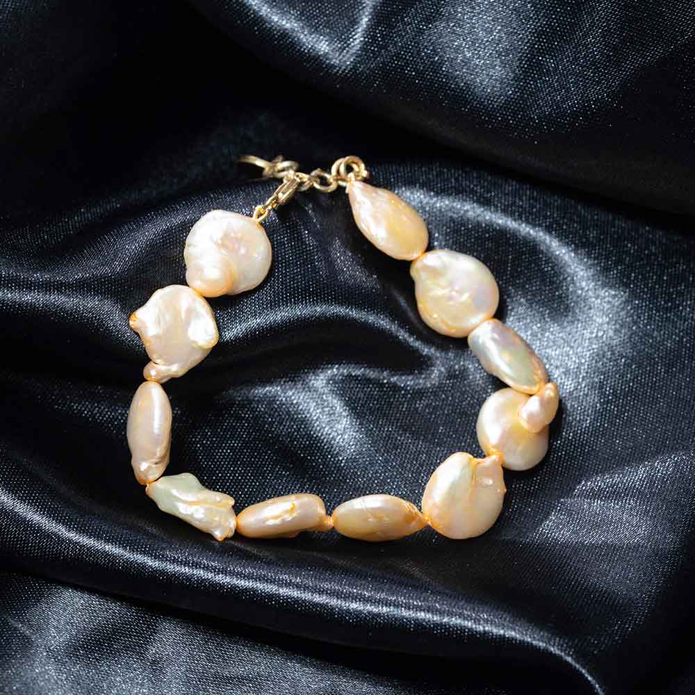 Peach Gold Keshi Pearl Bracelet – 18K Gold-Plated Sterling Silver