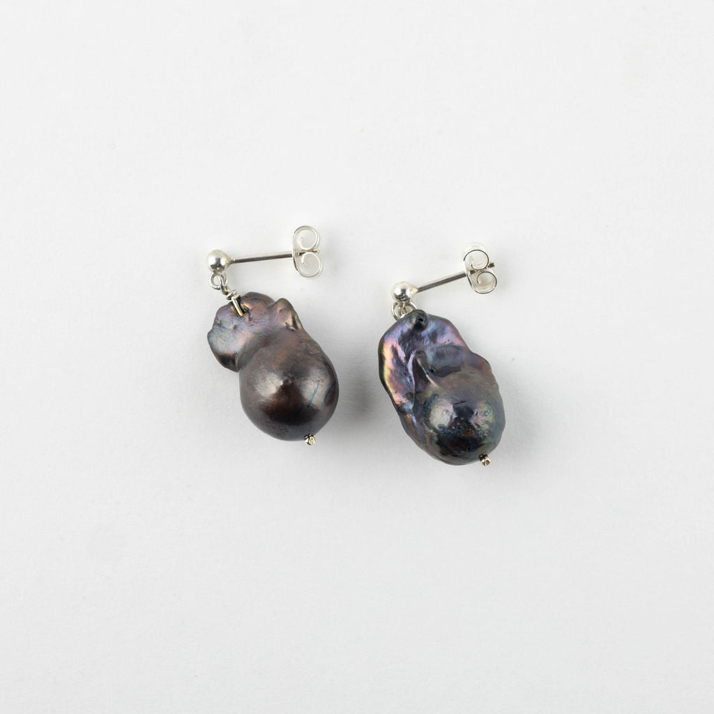 Black Baroque Freshwater Pearl Drop Earrings – 18K Gold-Plated Sterling Silver