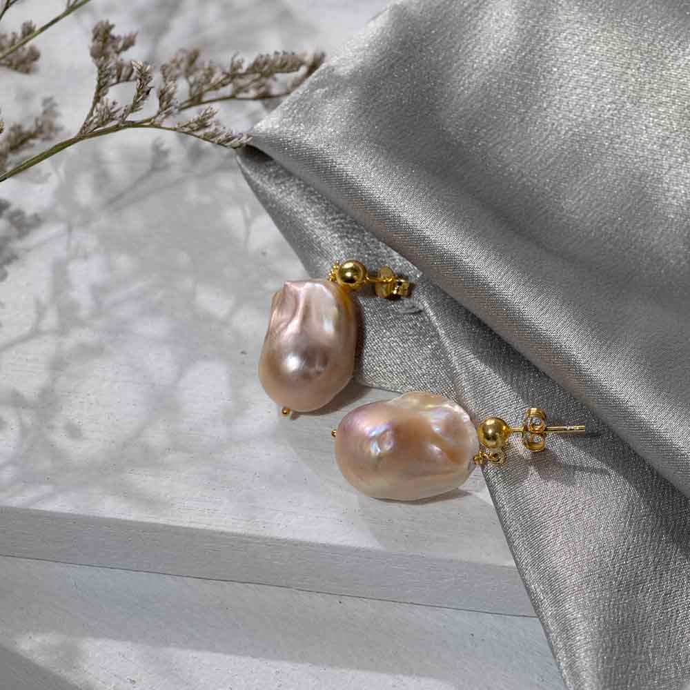 Champagne Baroque Pearl Drop Earrings