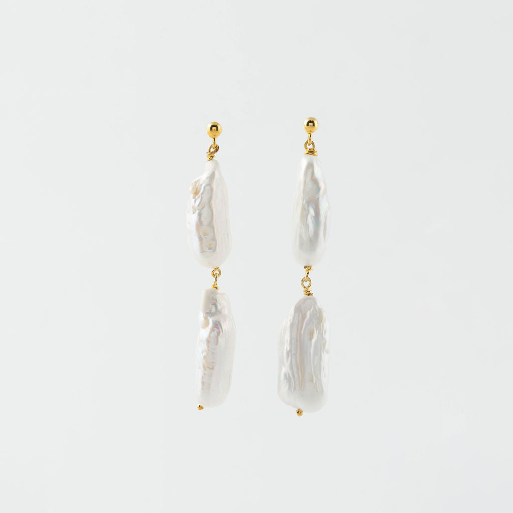 White Long Baroque Drop Earrings