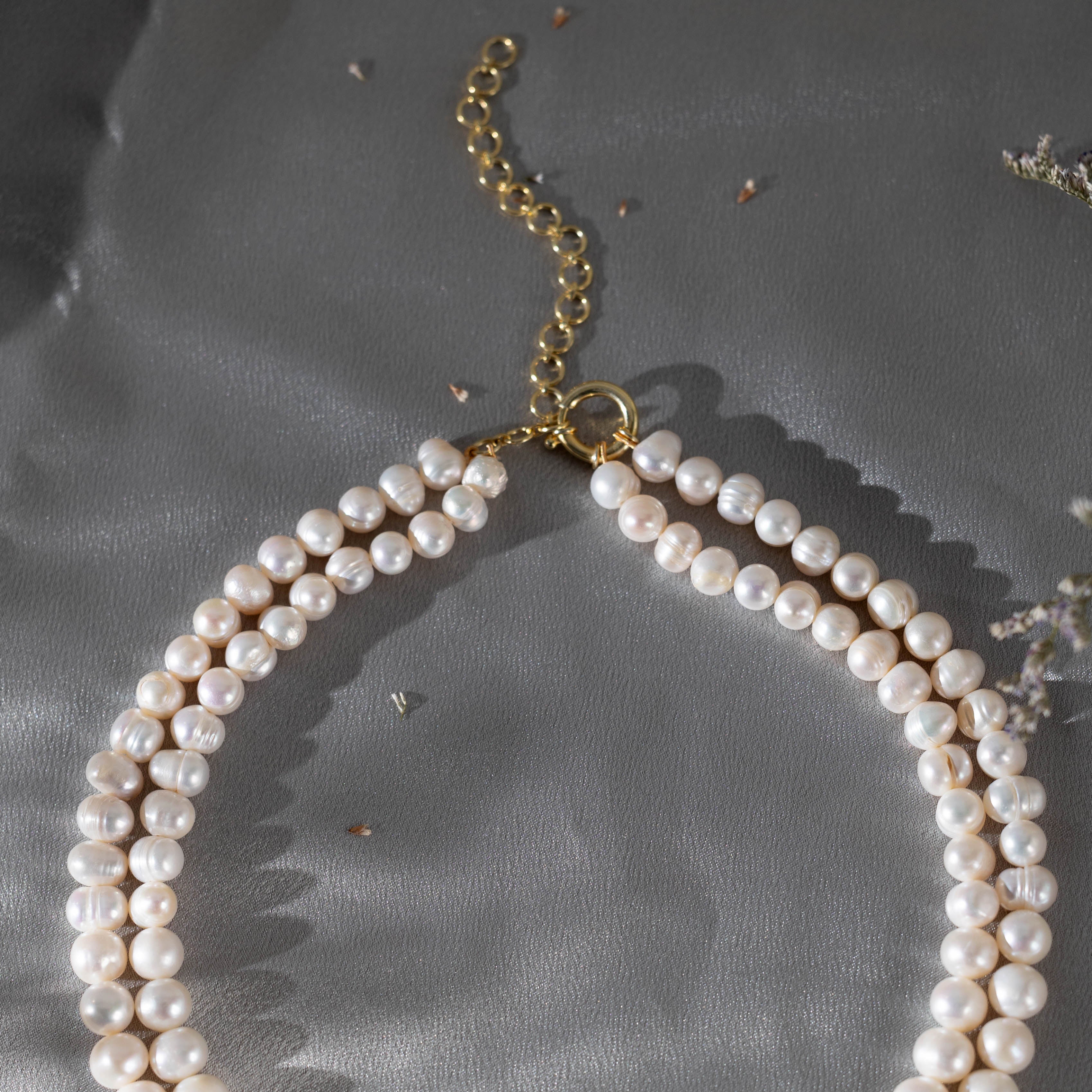 White Double Pearl Strand Necklace