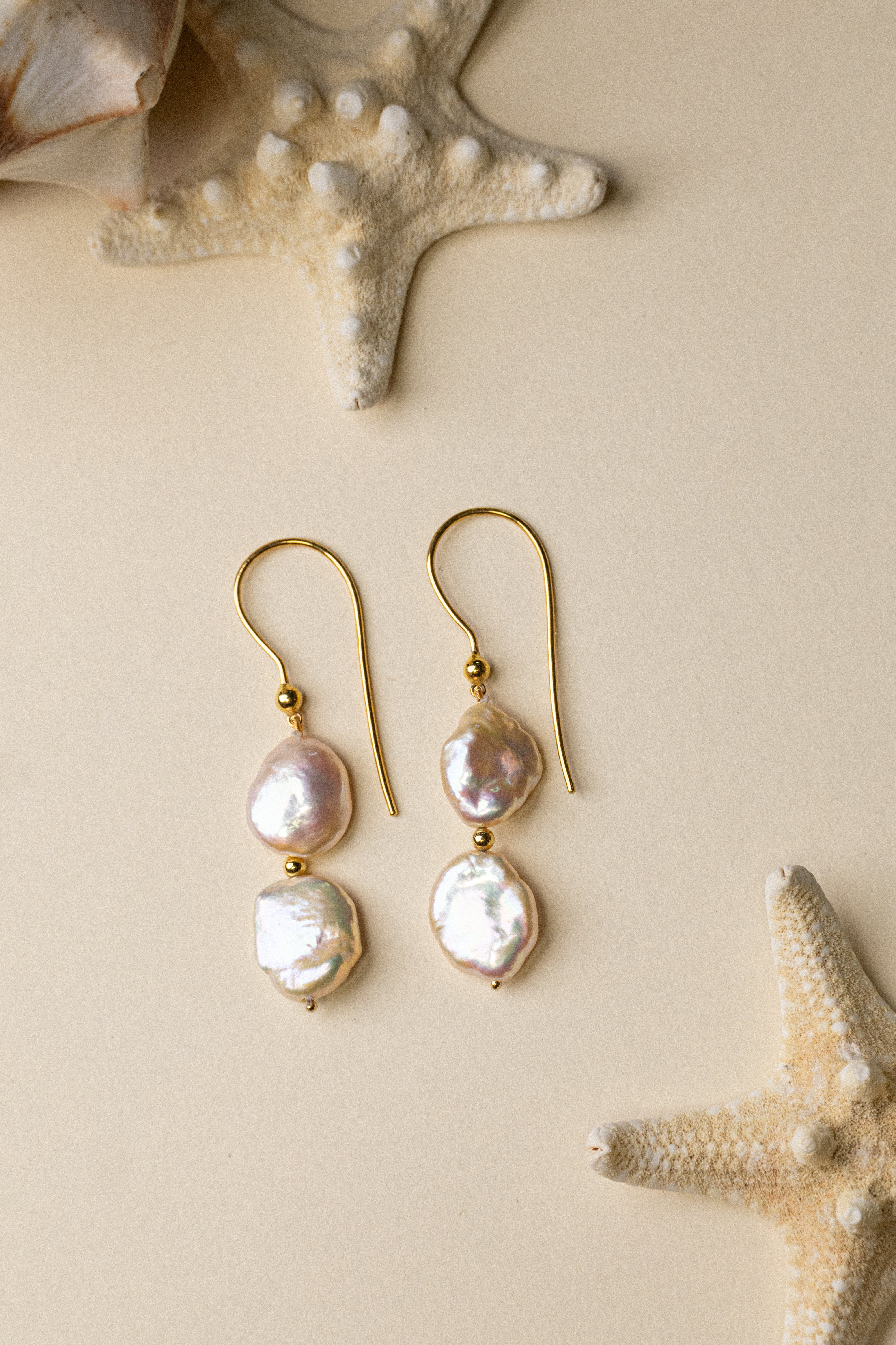 White Keshi Pearl Earrings Silver Gold Plating