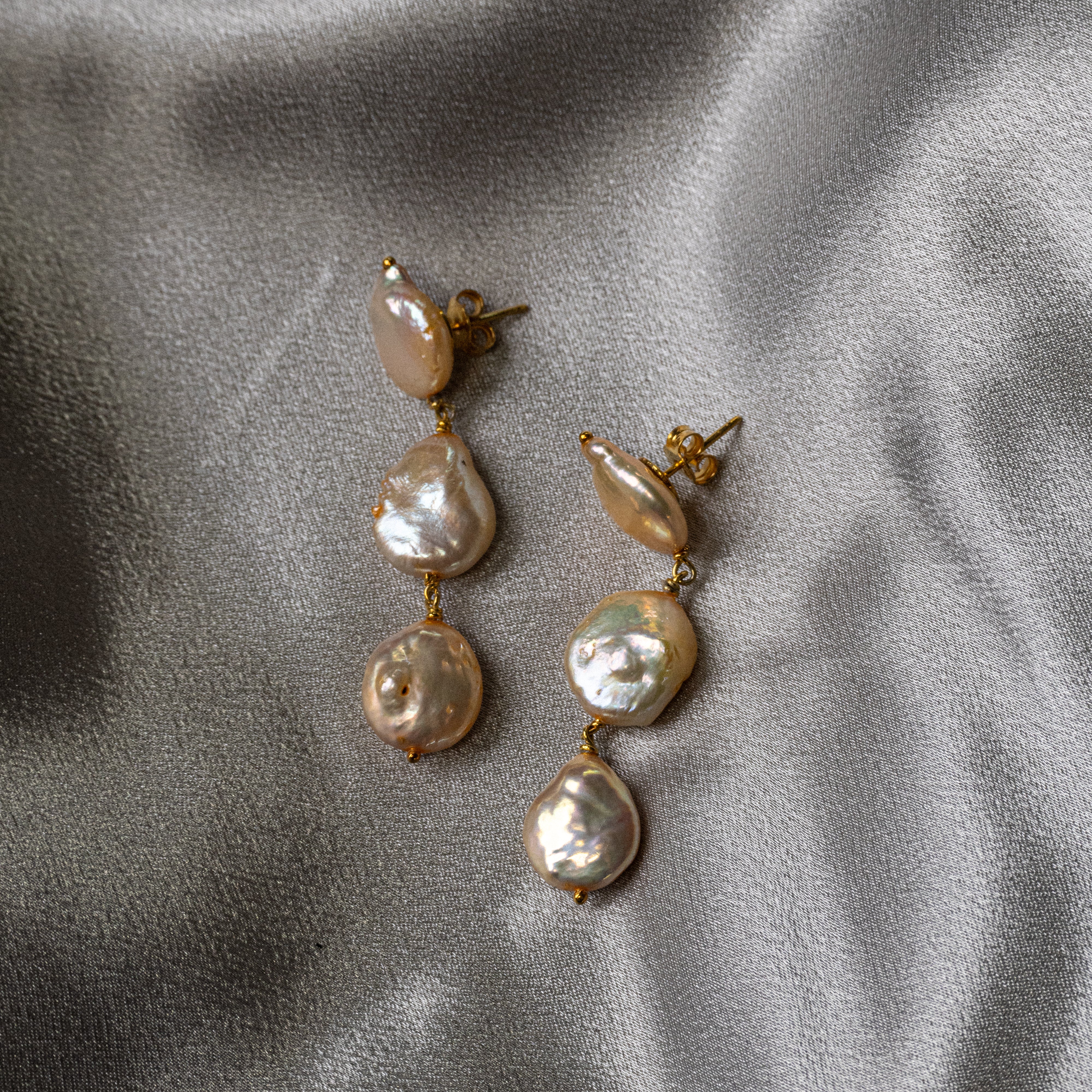Peach Keshi Pearl Earring Silver Gold Plating