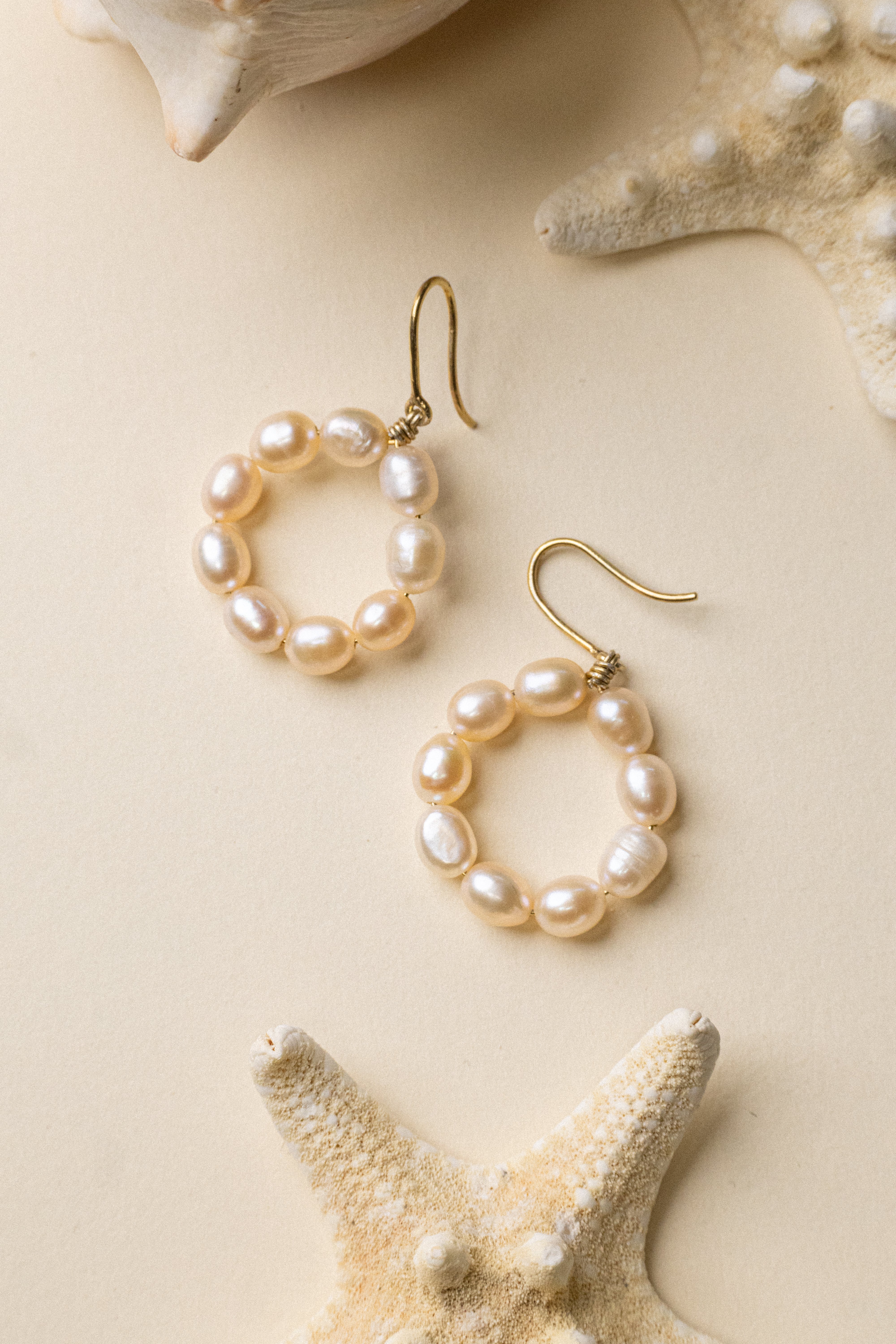 Peach Rice Pearl Hoop Earring Silver Gold Plating