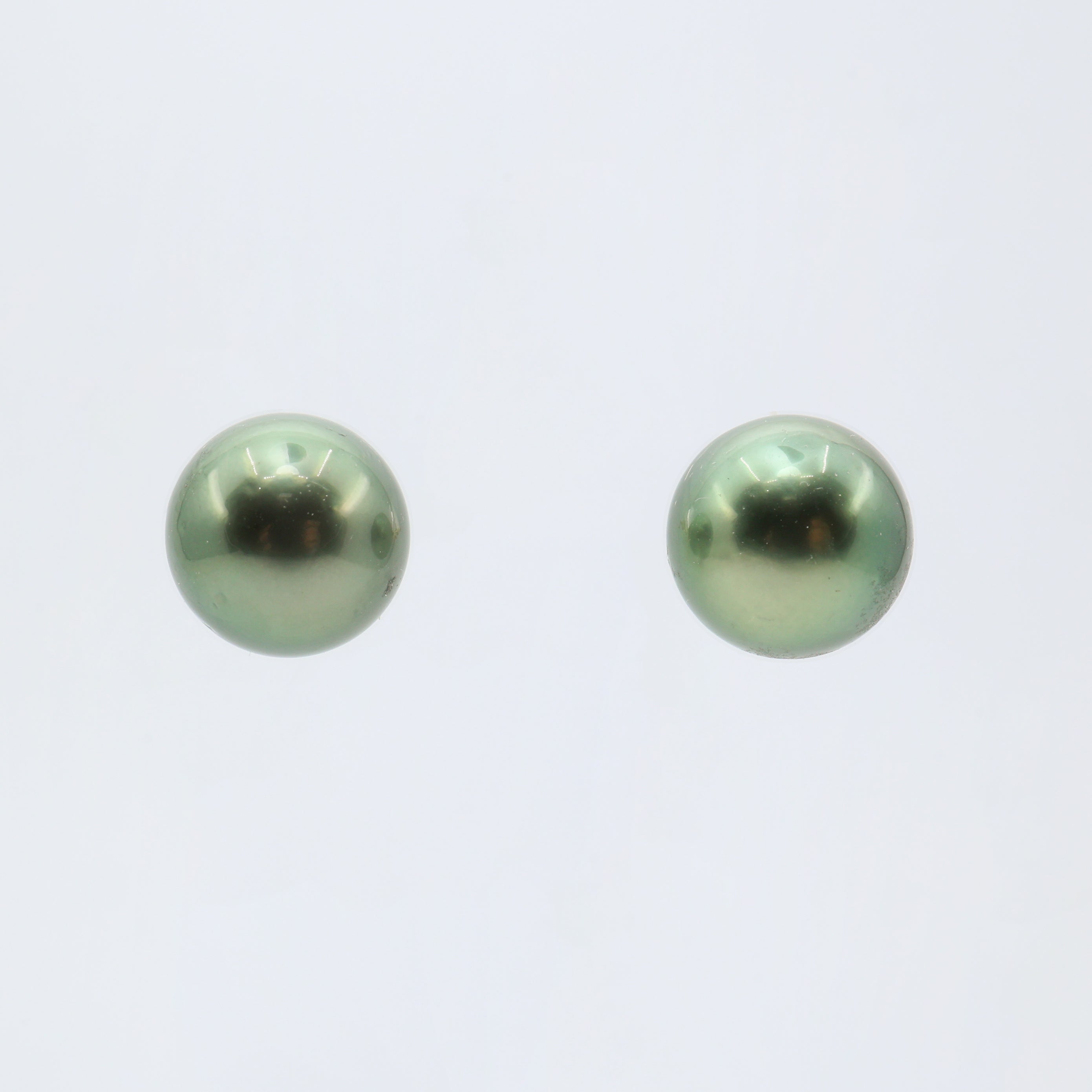 Peacock Green Tahitian Pearl 13mm Stud Earrings in 18k Gold