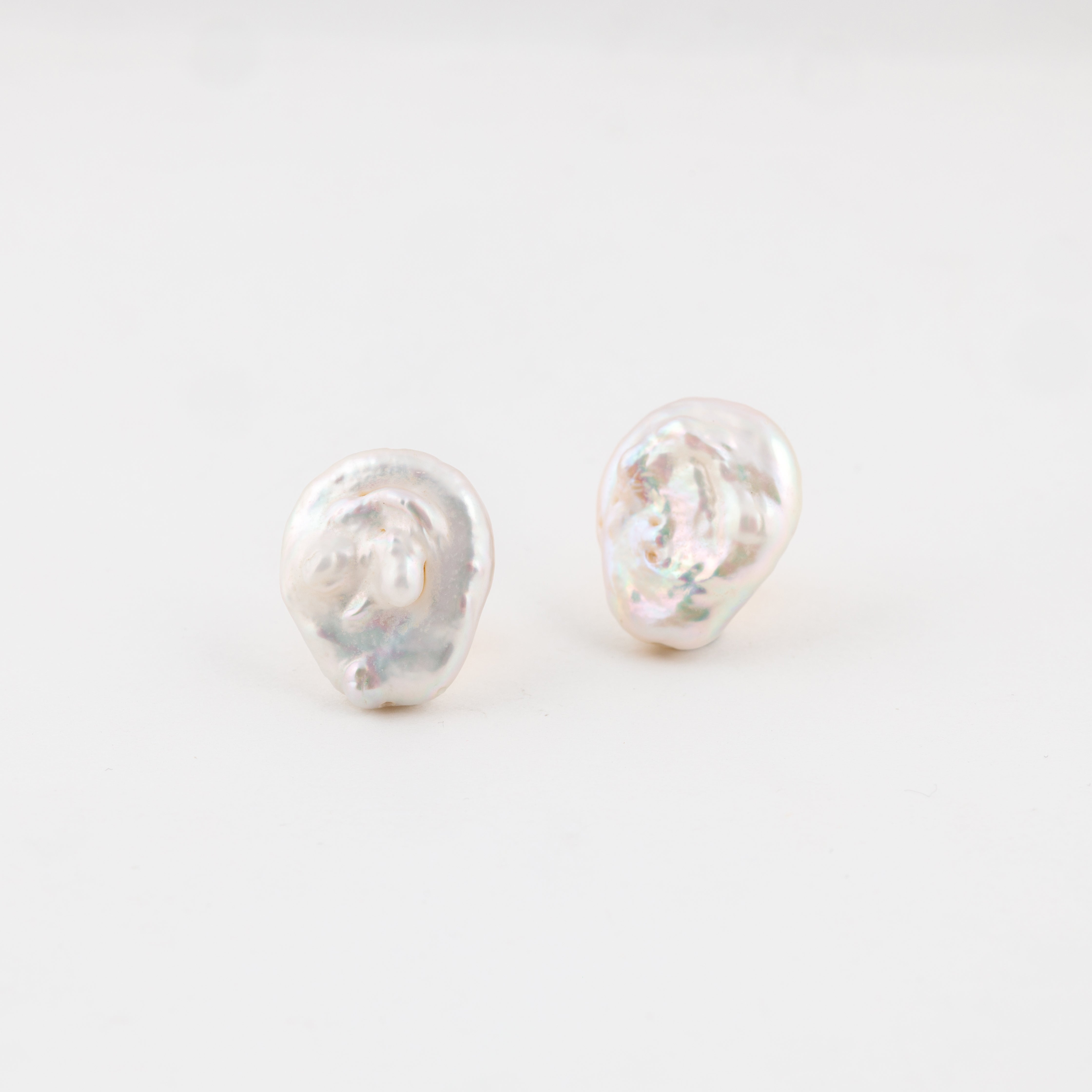 Oval Freshwater Flat Baroque Pearl Stud Earring