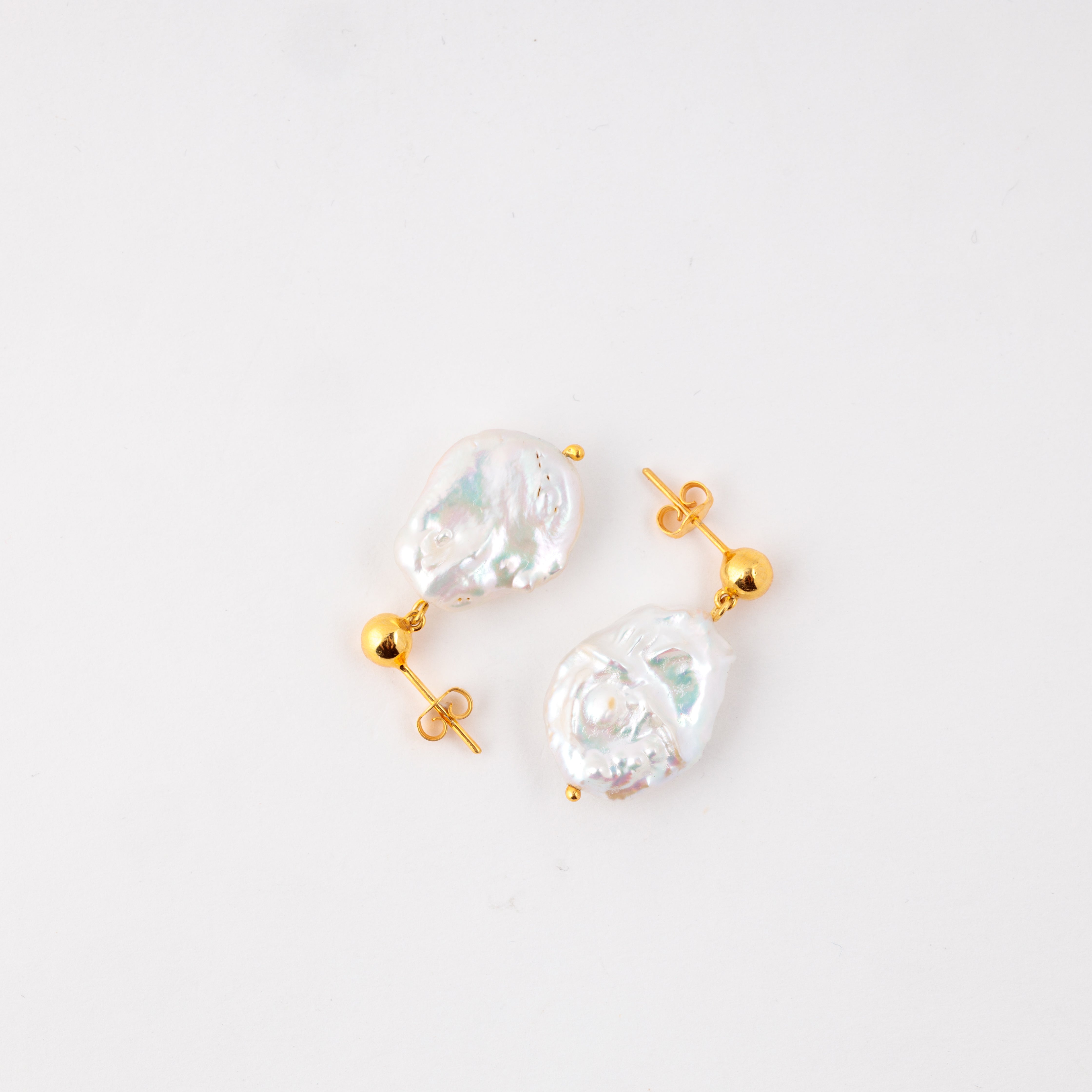 Oval Freshwater Flat Baroque Pearl Drop Earring