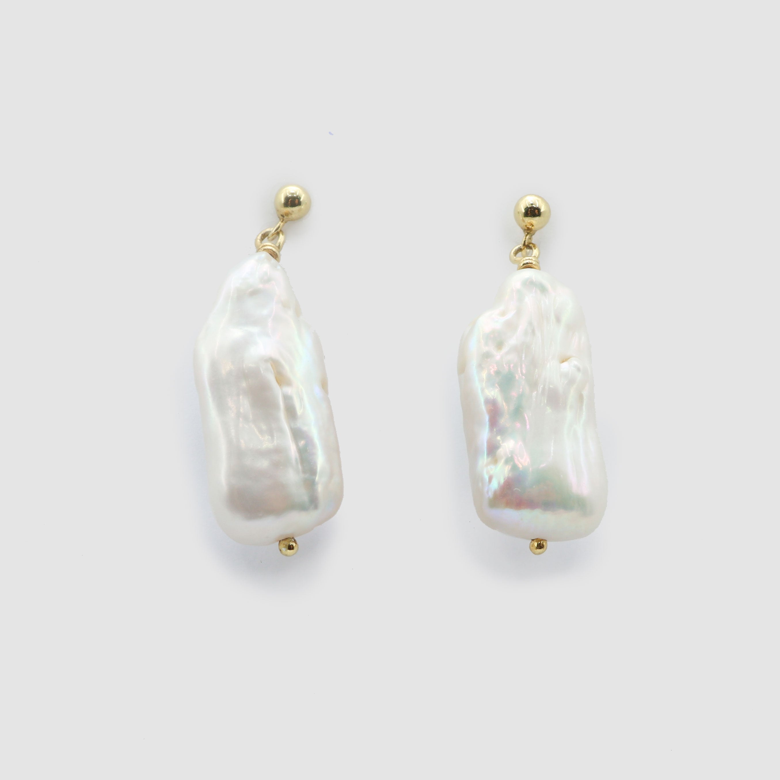 Long White Baroque Earring in 18k Gold-Plated Silver