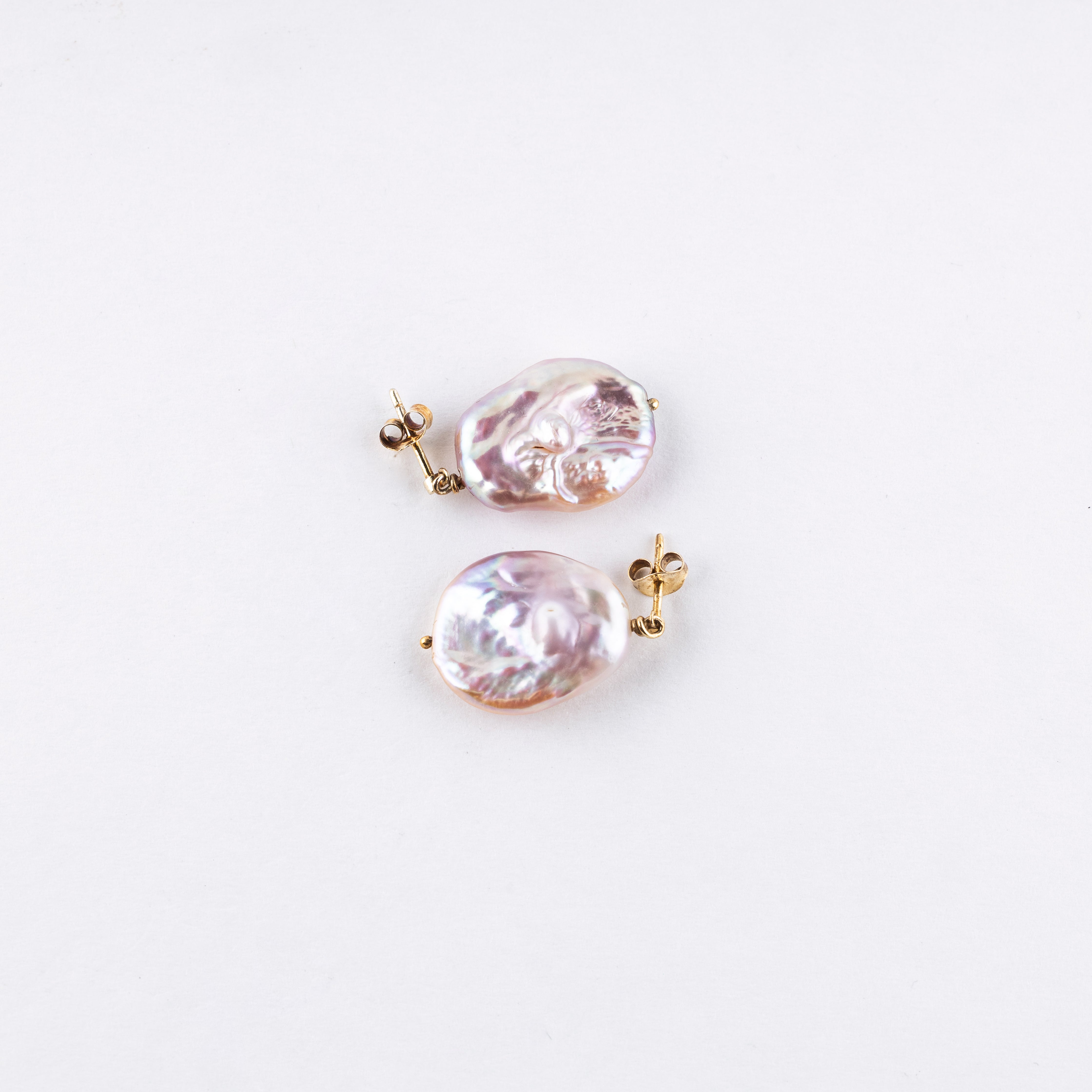 Champagne Round Flat Baroque Pearl Drop Earring in 925 Silver