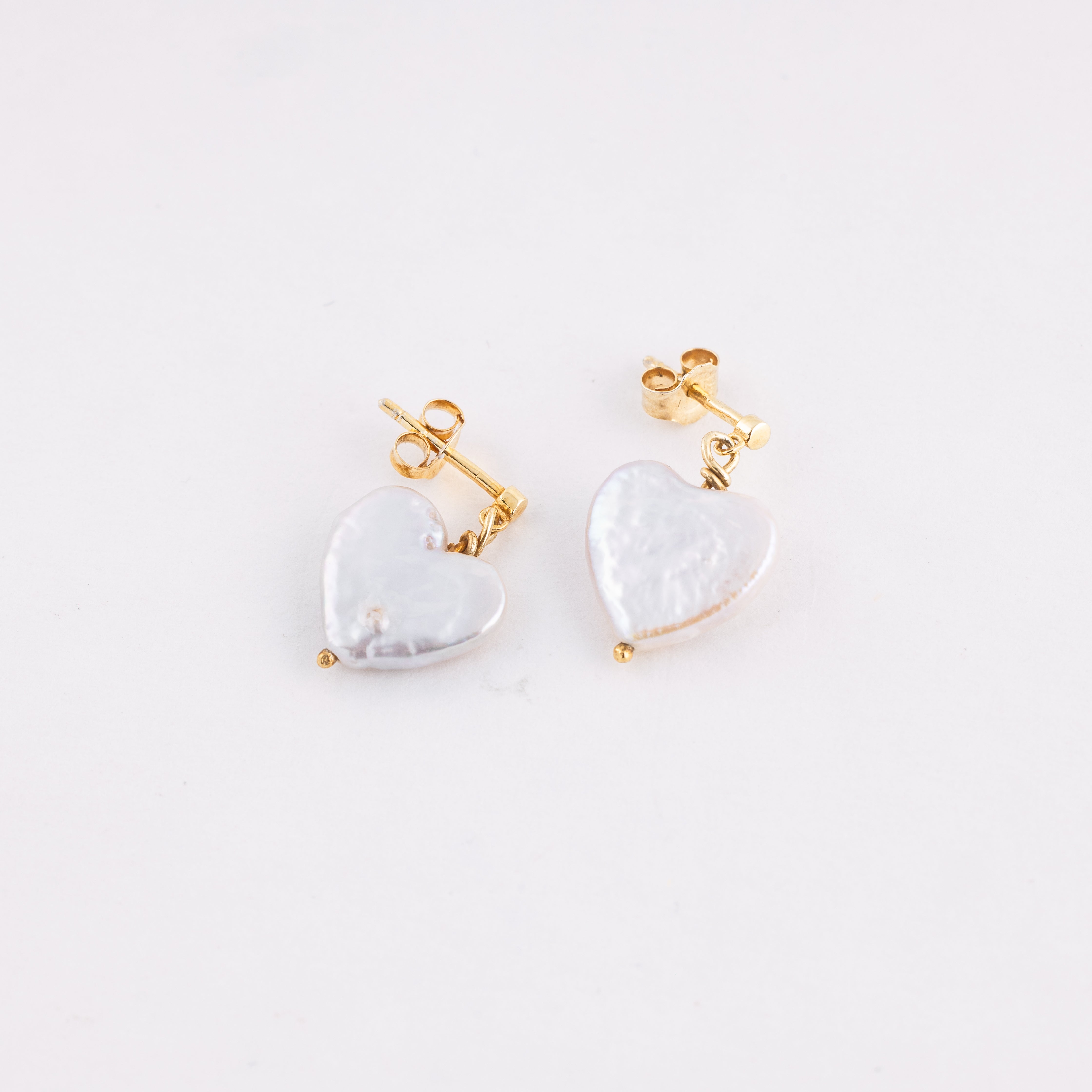 White Heart Shape Flat Pearl Drop Earring in 925 Silver
