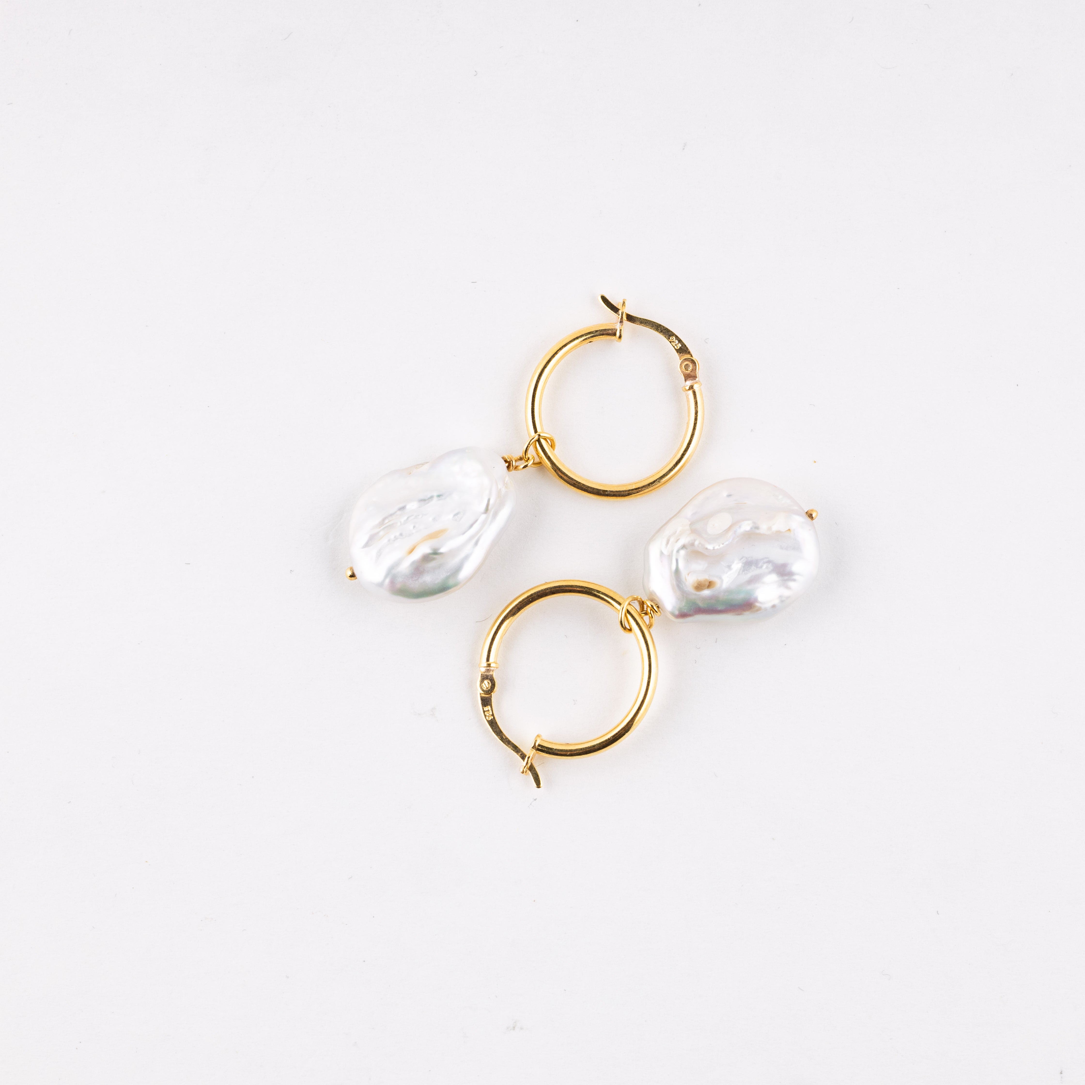 White Flat Baroque Freshwater Hoop Earring in 925 Silver