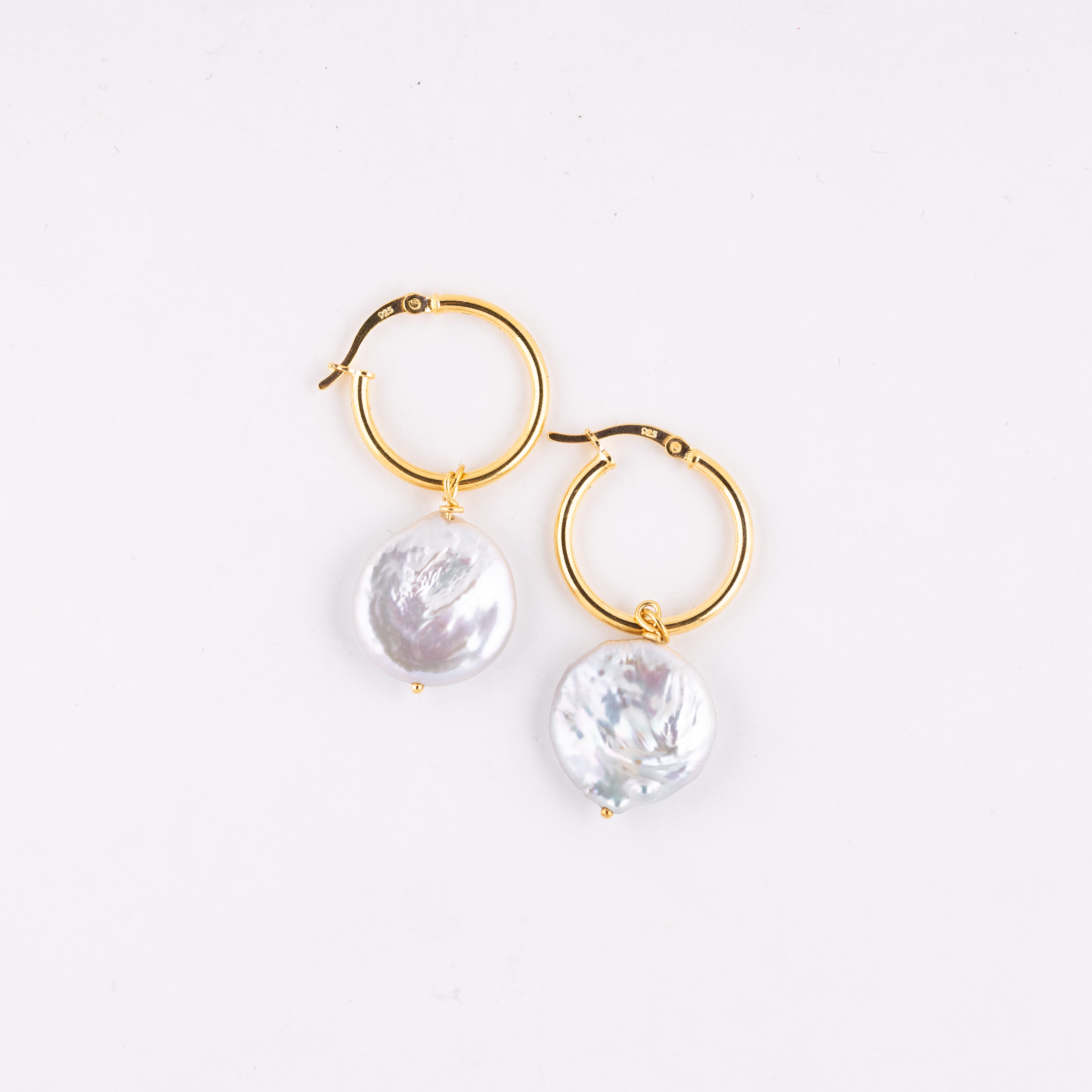 White Square Flat Pearl Drop Earring in 925 Silver
