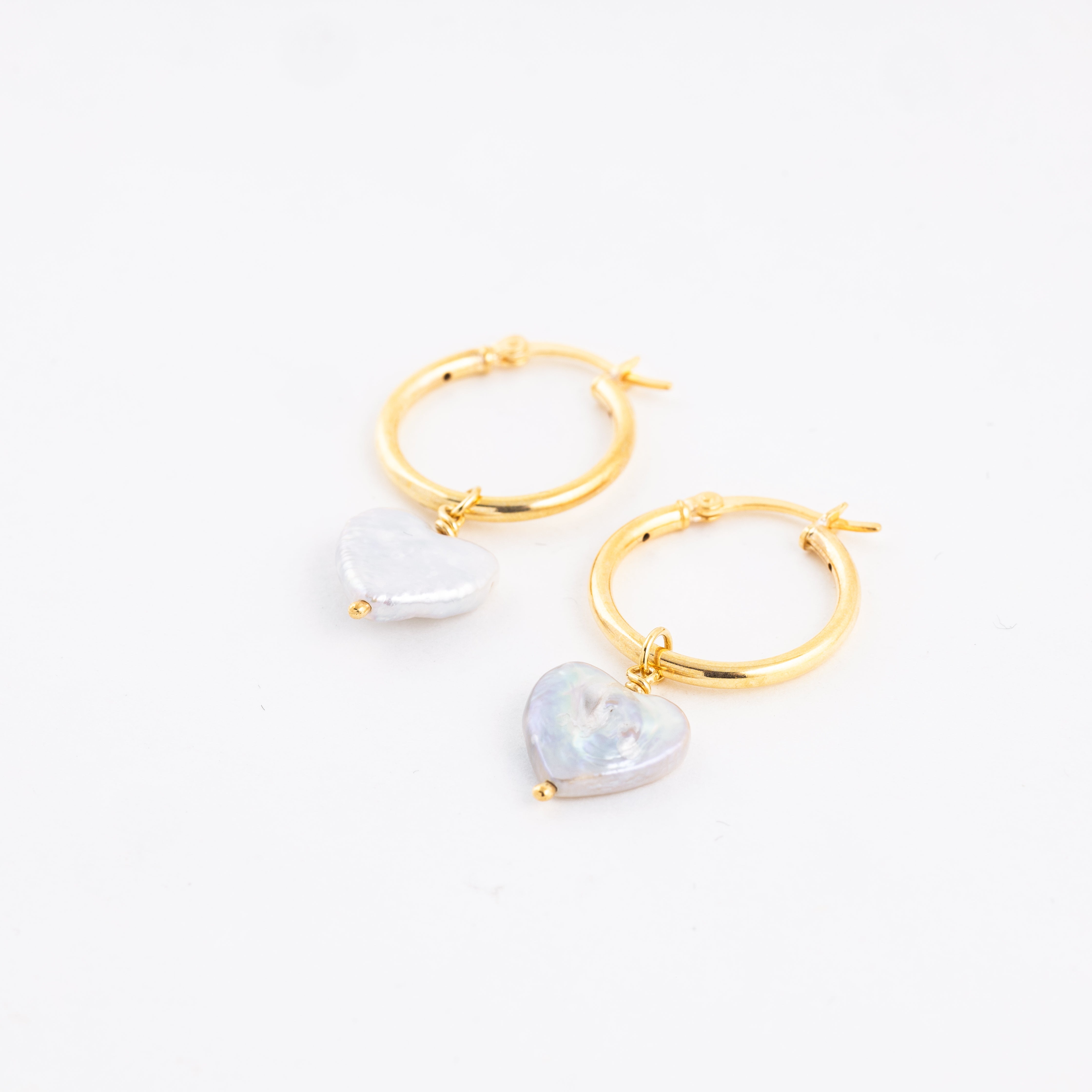 White Heart Shape Flat Freshwater Hoop Earring in 925 Silver