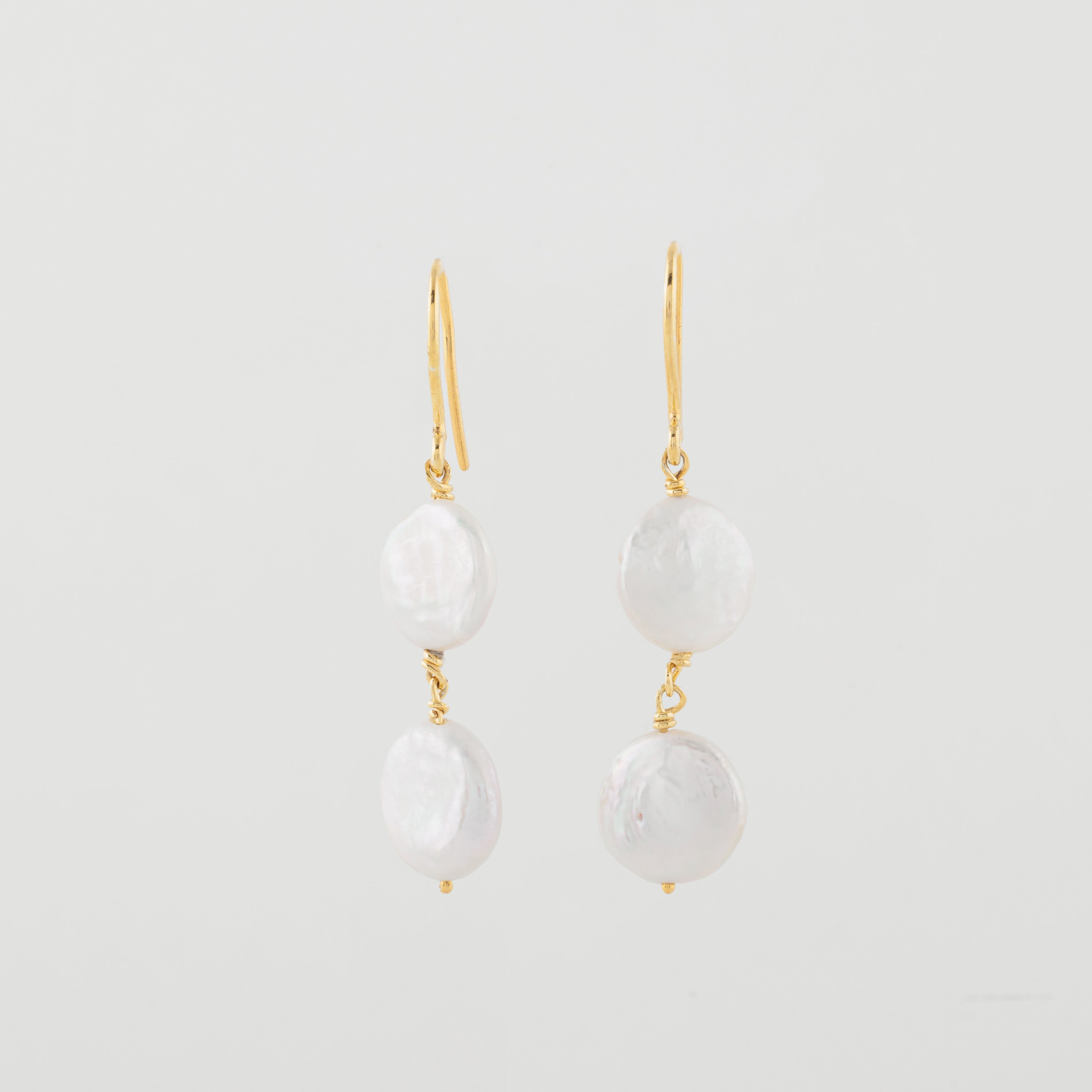 White Coin pearl Drop Earrings in 18k White-Gold Plated Silver