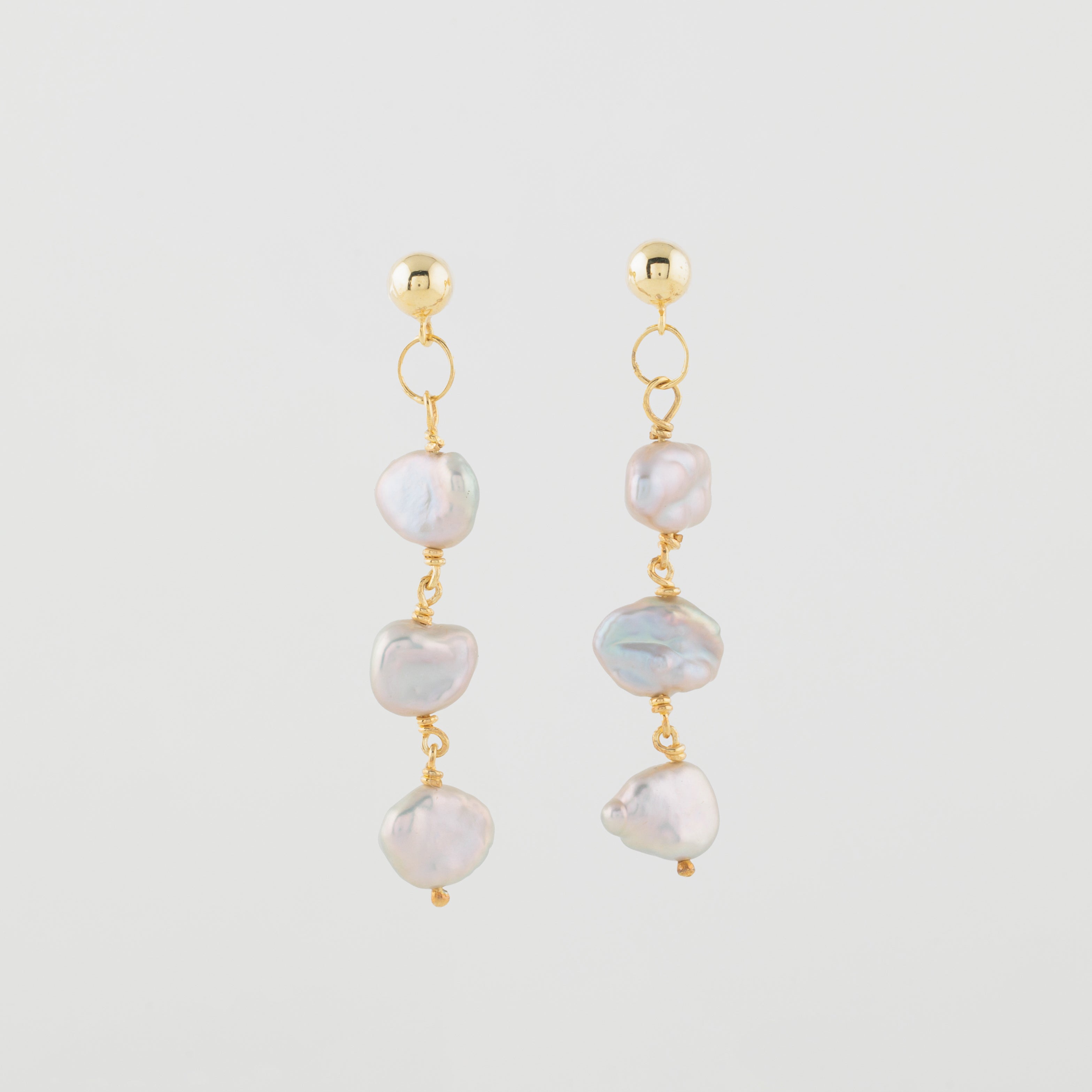 Silver Small Keshi Pearl Drop Earrings in 18k Gold-Plated Silver