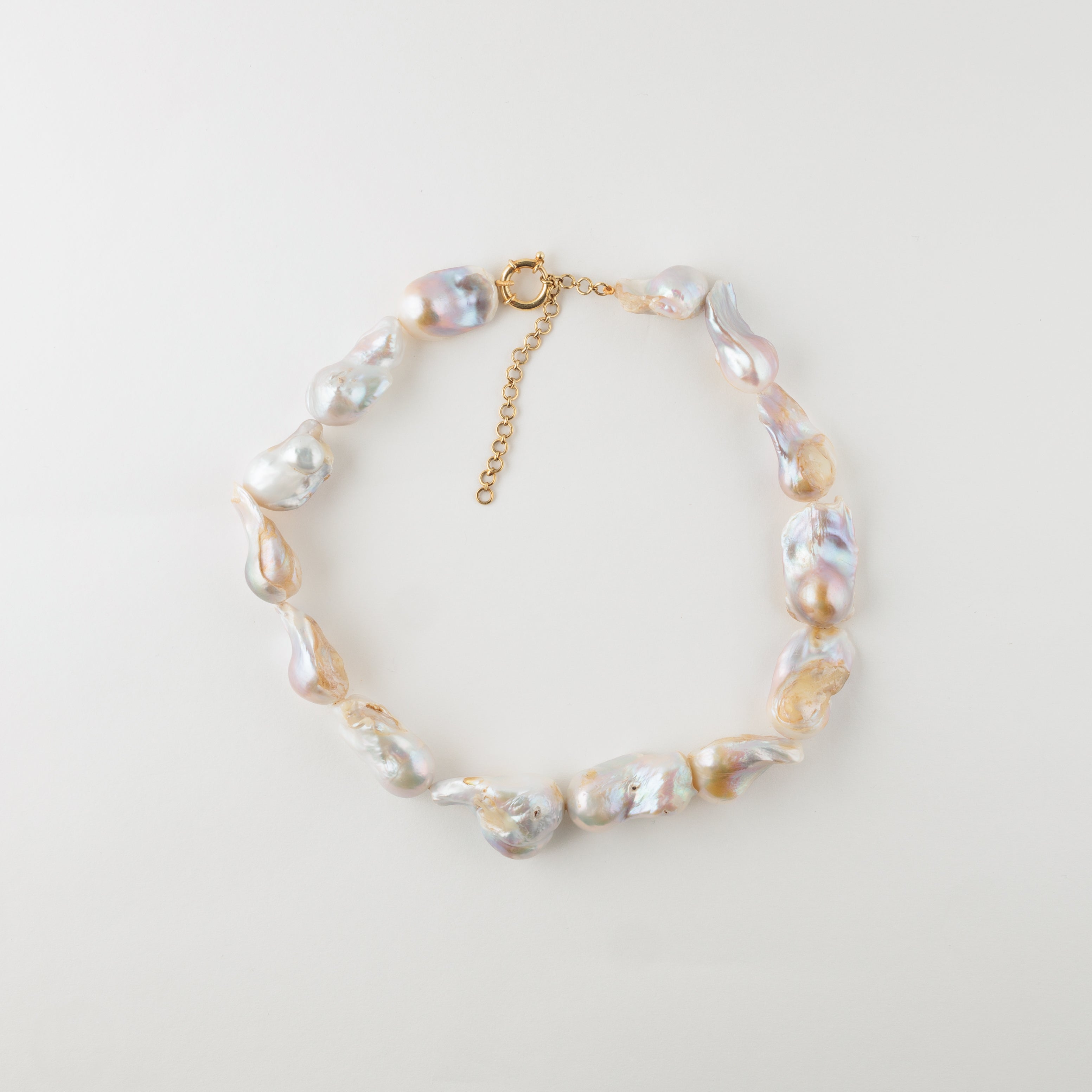 White Baroque Pearl Necklace Set in 18k Gold Plated Silver