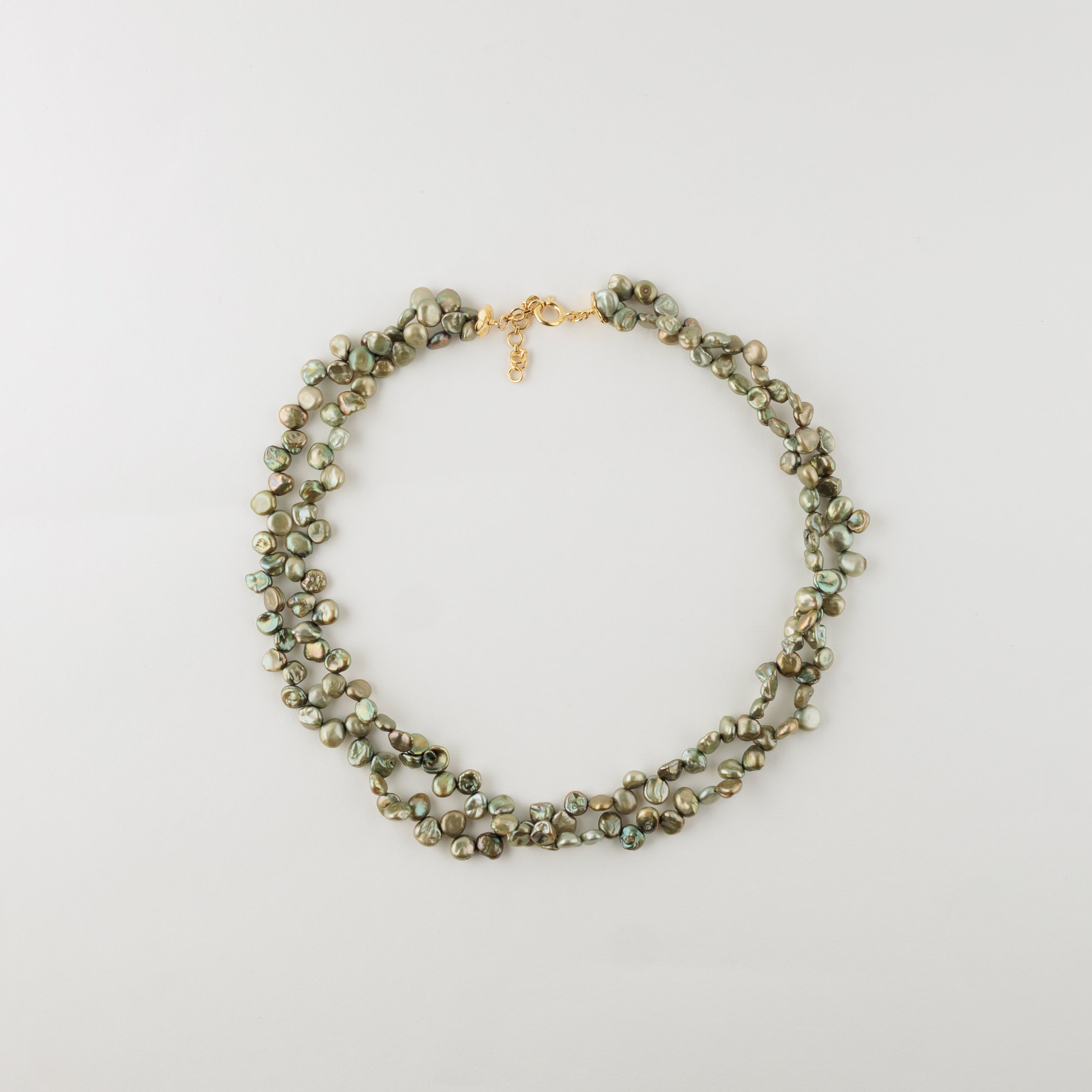 Green Small Keshi Layered Necklace Set in 18k Gold Plated Silver