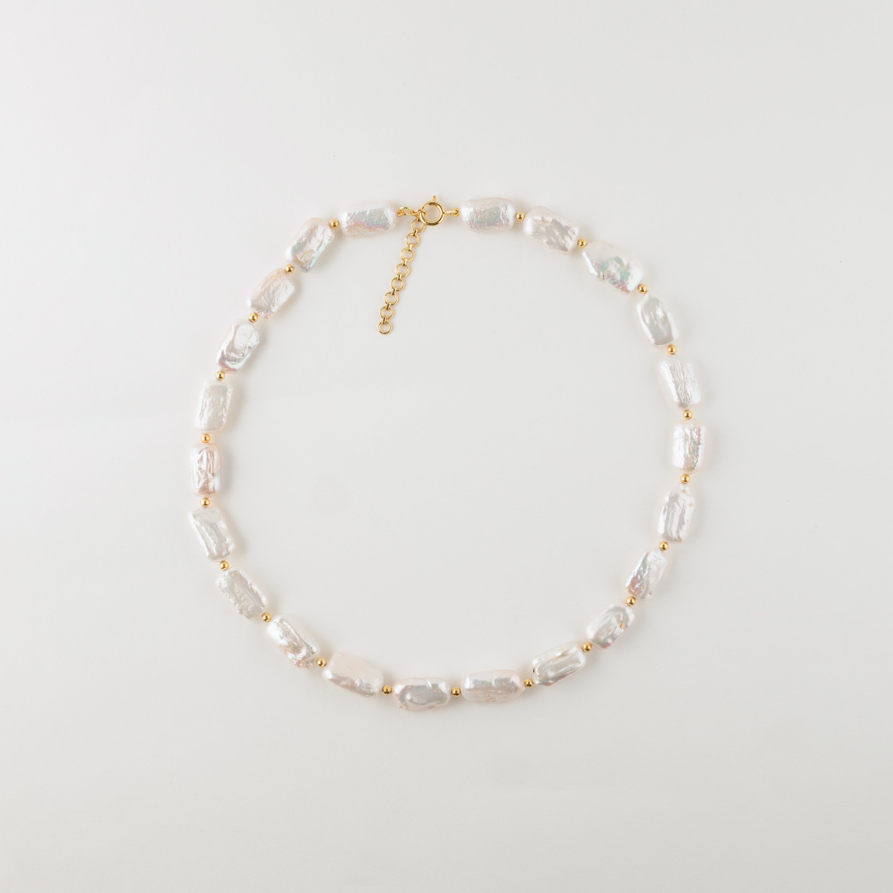 White Long Baroque Necklace Set in 18k Gold Plated Silver