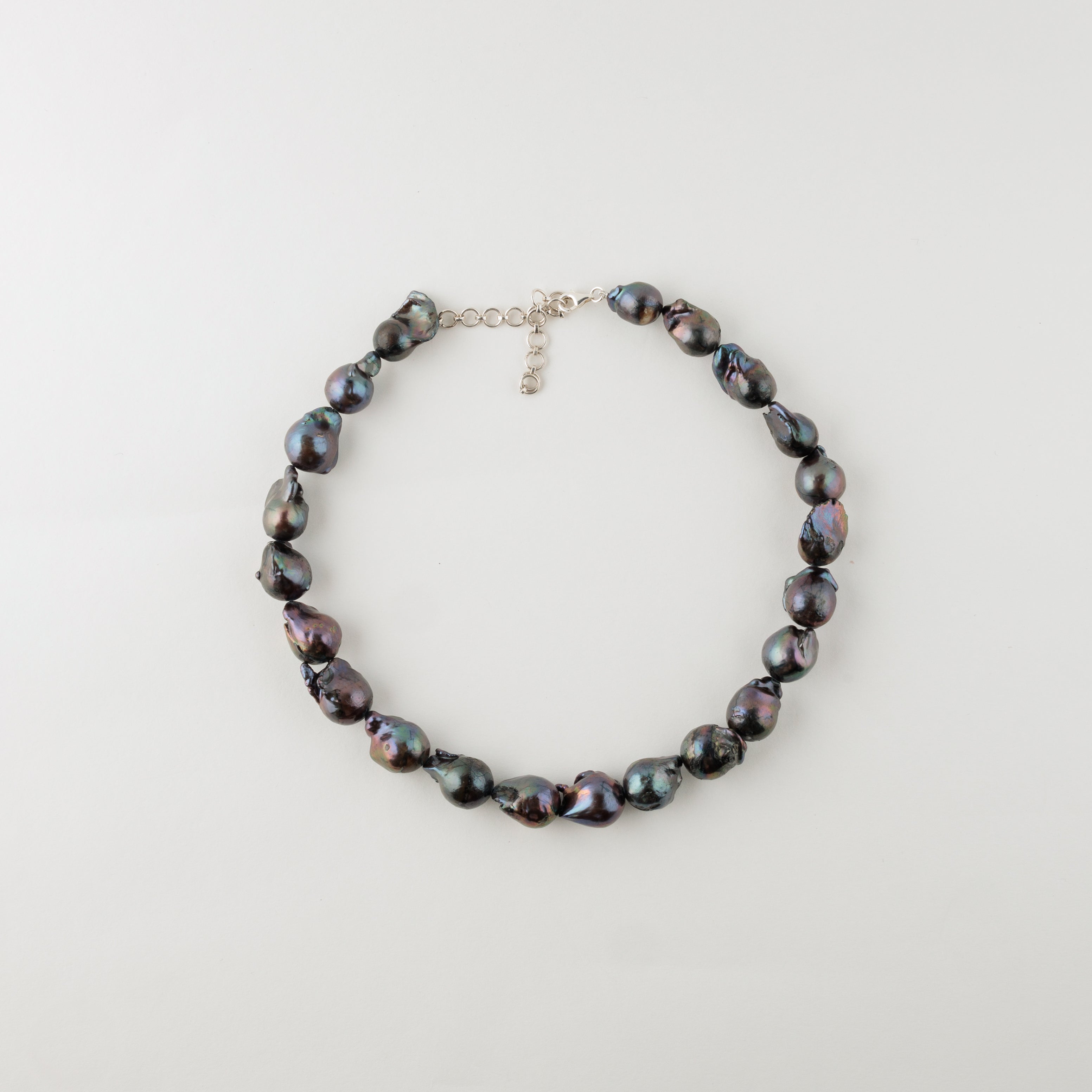 Black Baroque Necklace in Silver White Gold Plating