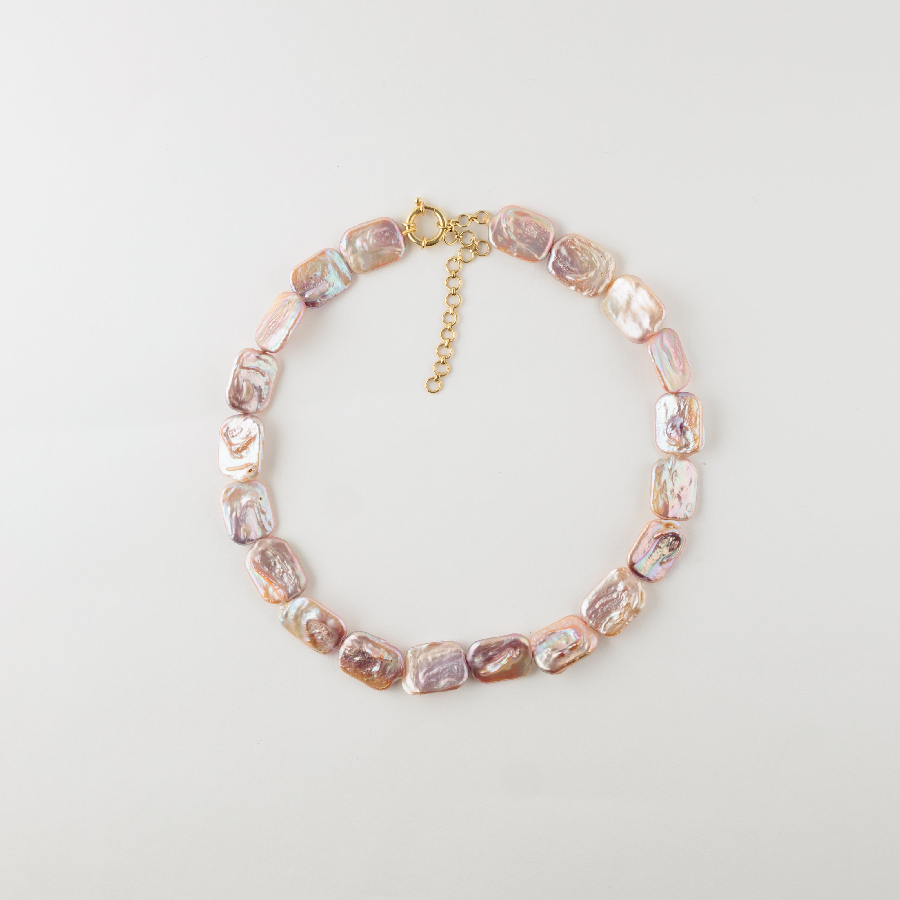 Pink Rectangular Keshi Pearl Necklace in Silver Gold Plating