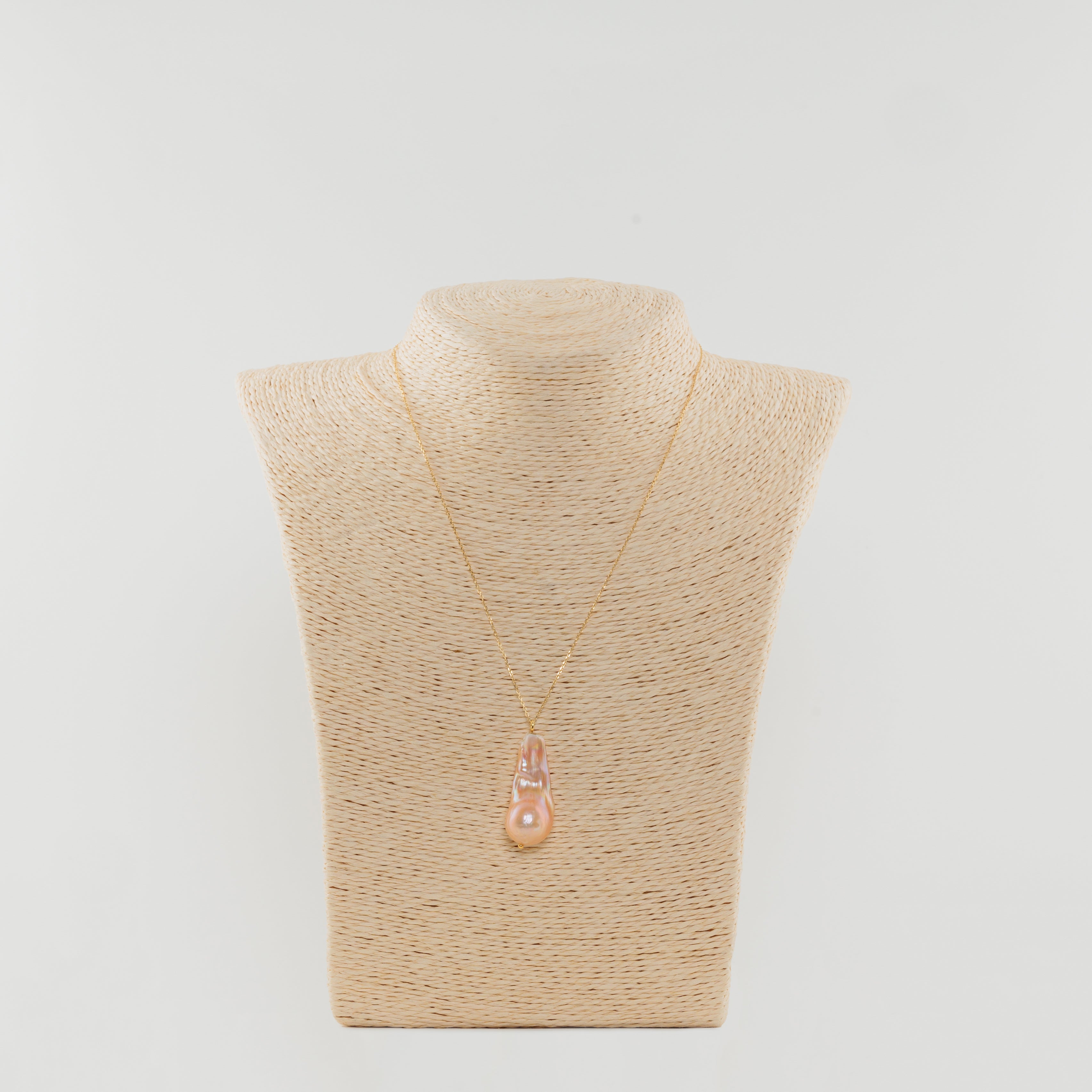 Pink Baroque Pendant and 18k Gold Chain Necklace