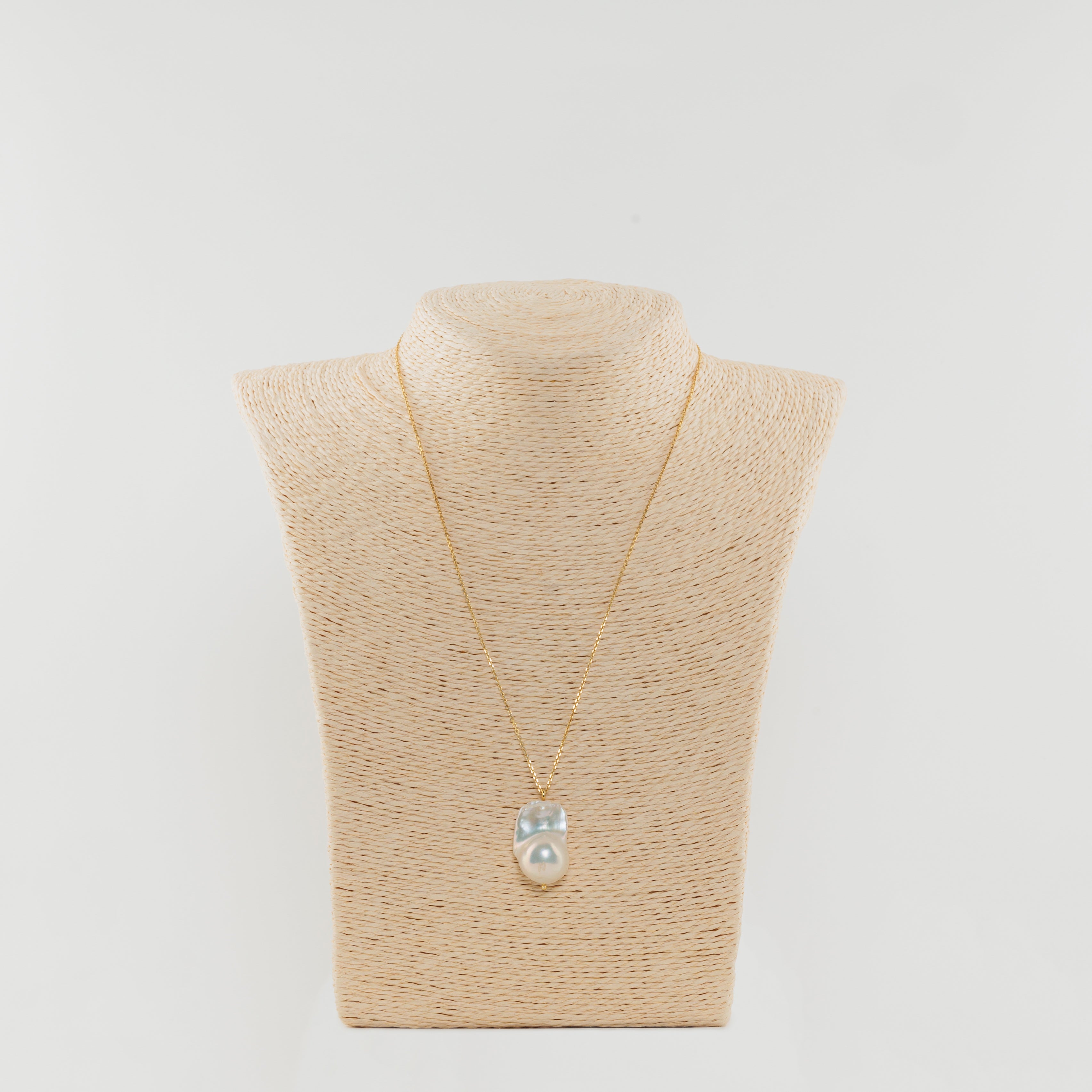 White Baroque Pearl Necklace in Silver Gold Plated Chain