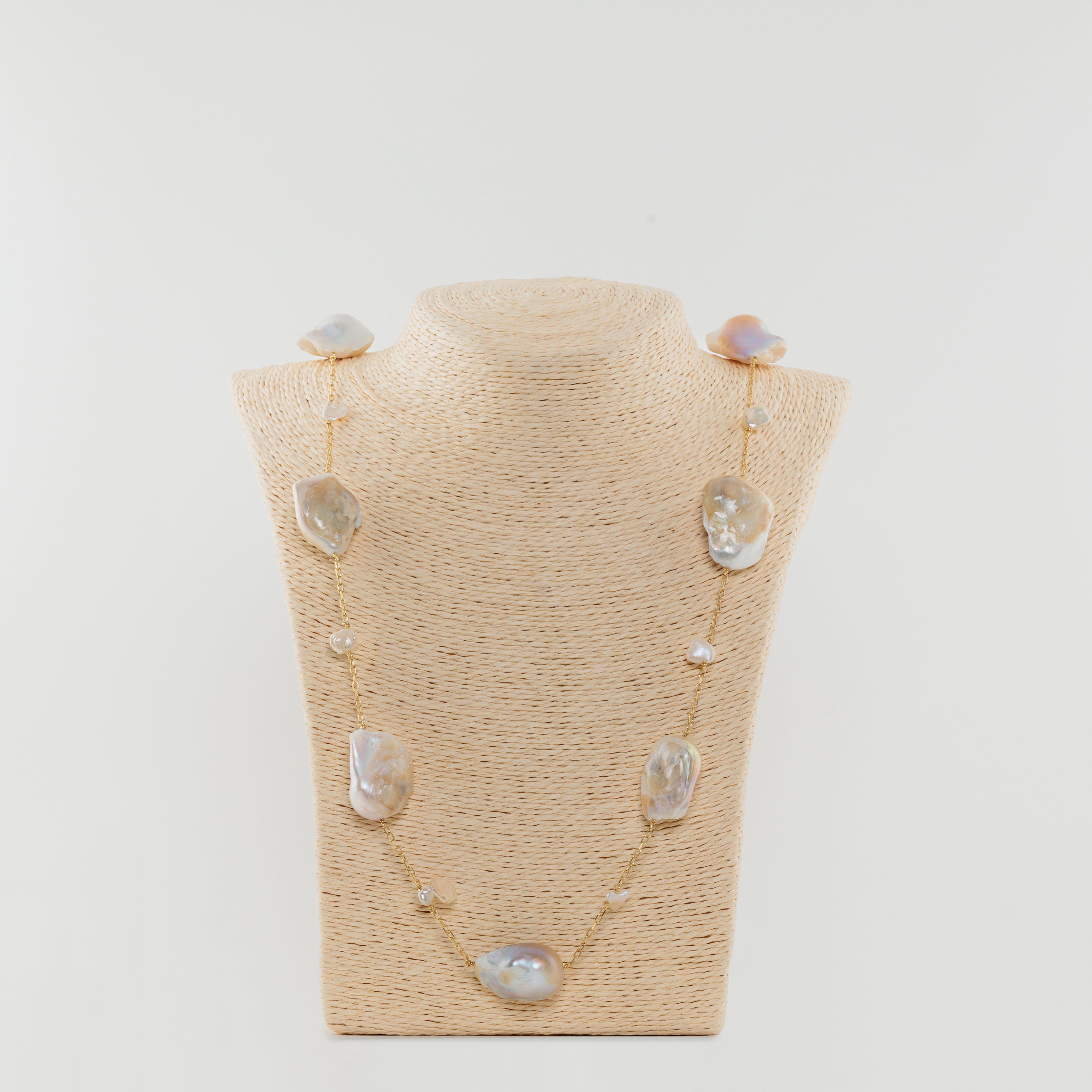Baroque Pearl Long Necklace Set in 18k Gold Plated Silver