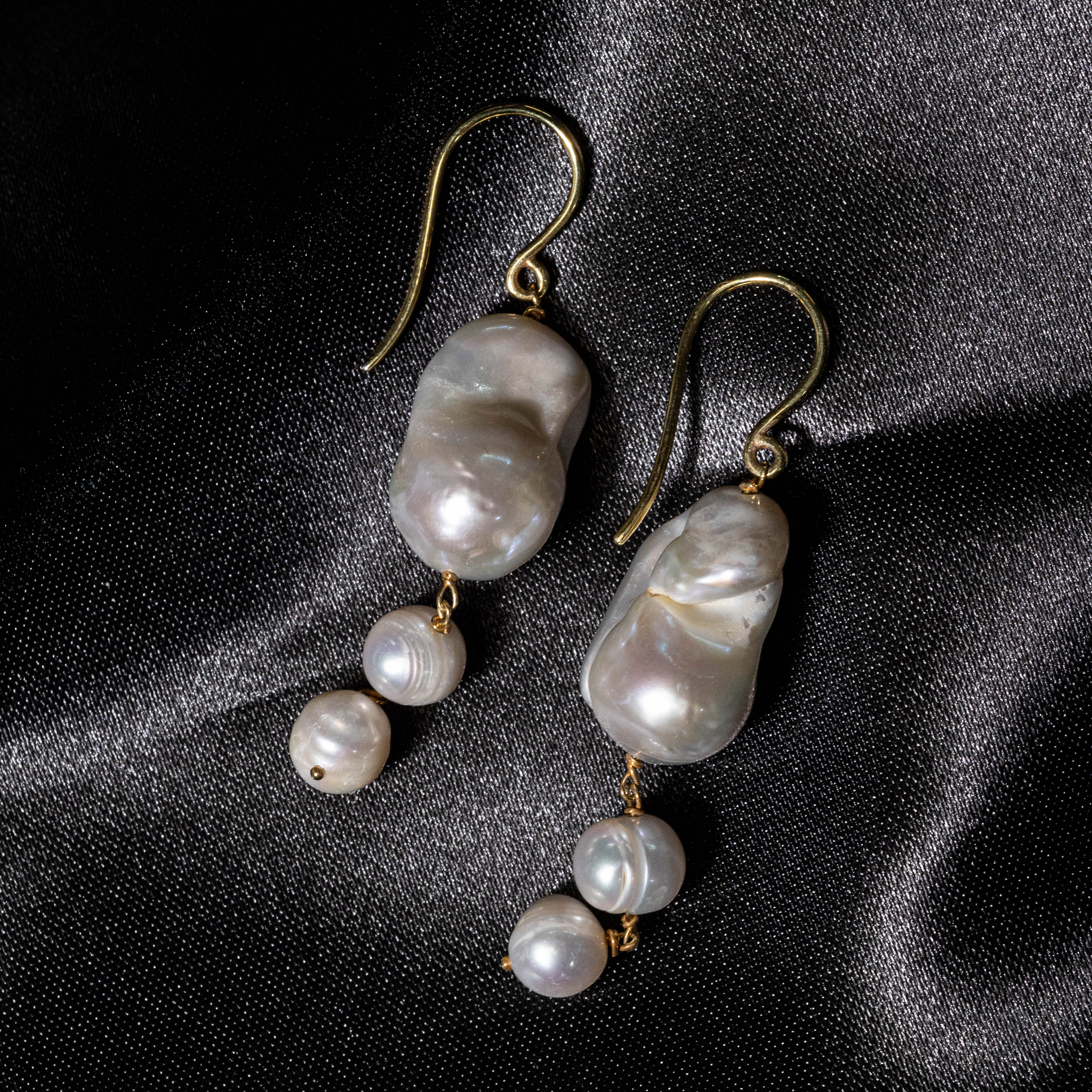 Freshwater White Baroque Pearl Dangling Earrings in Silver 18k gold plated