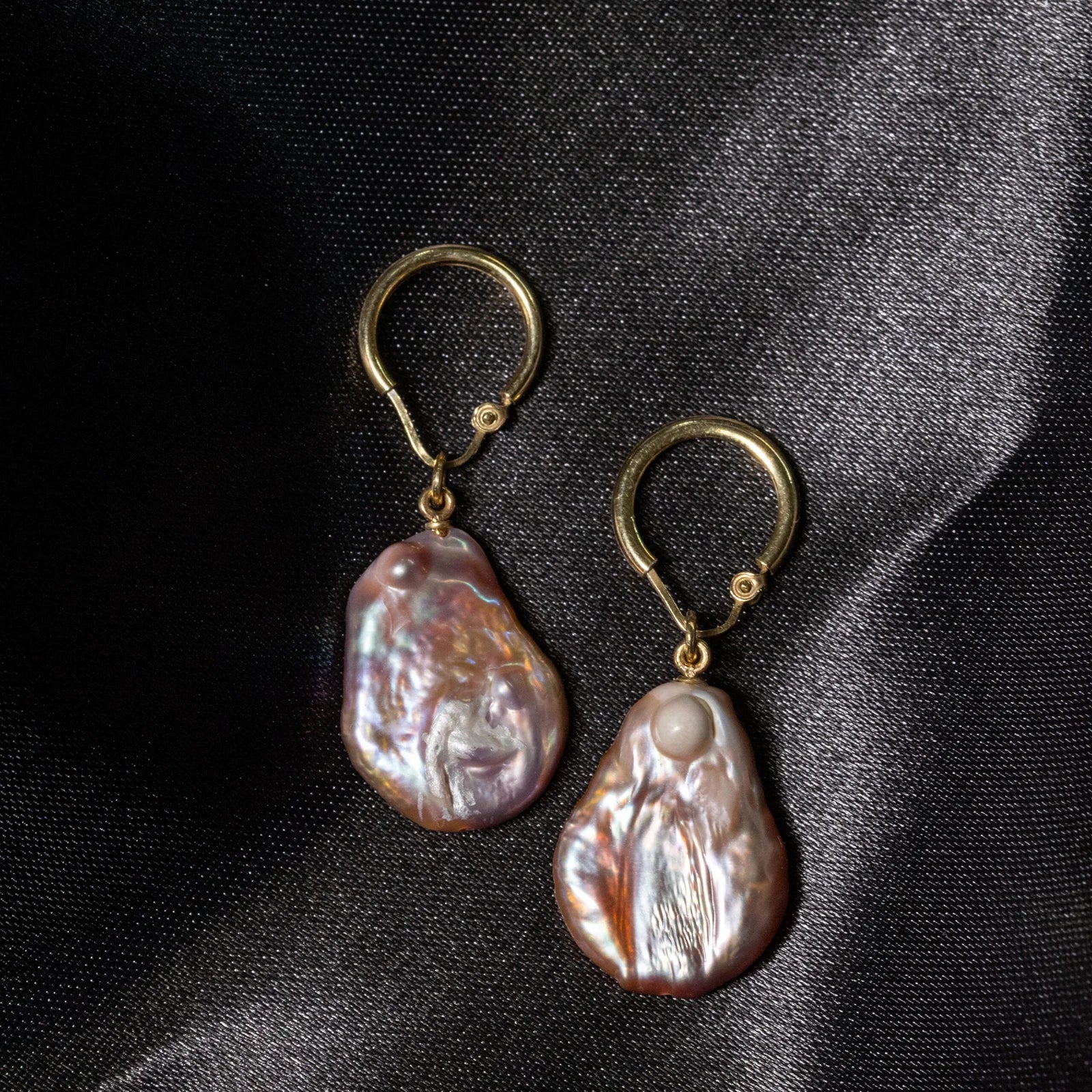 Champagne Oval Keshi Pearl Detachable Hoop Earrings