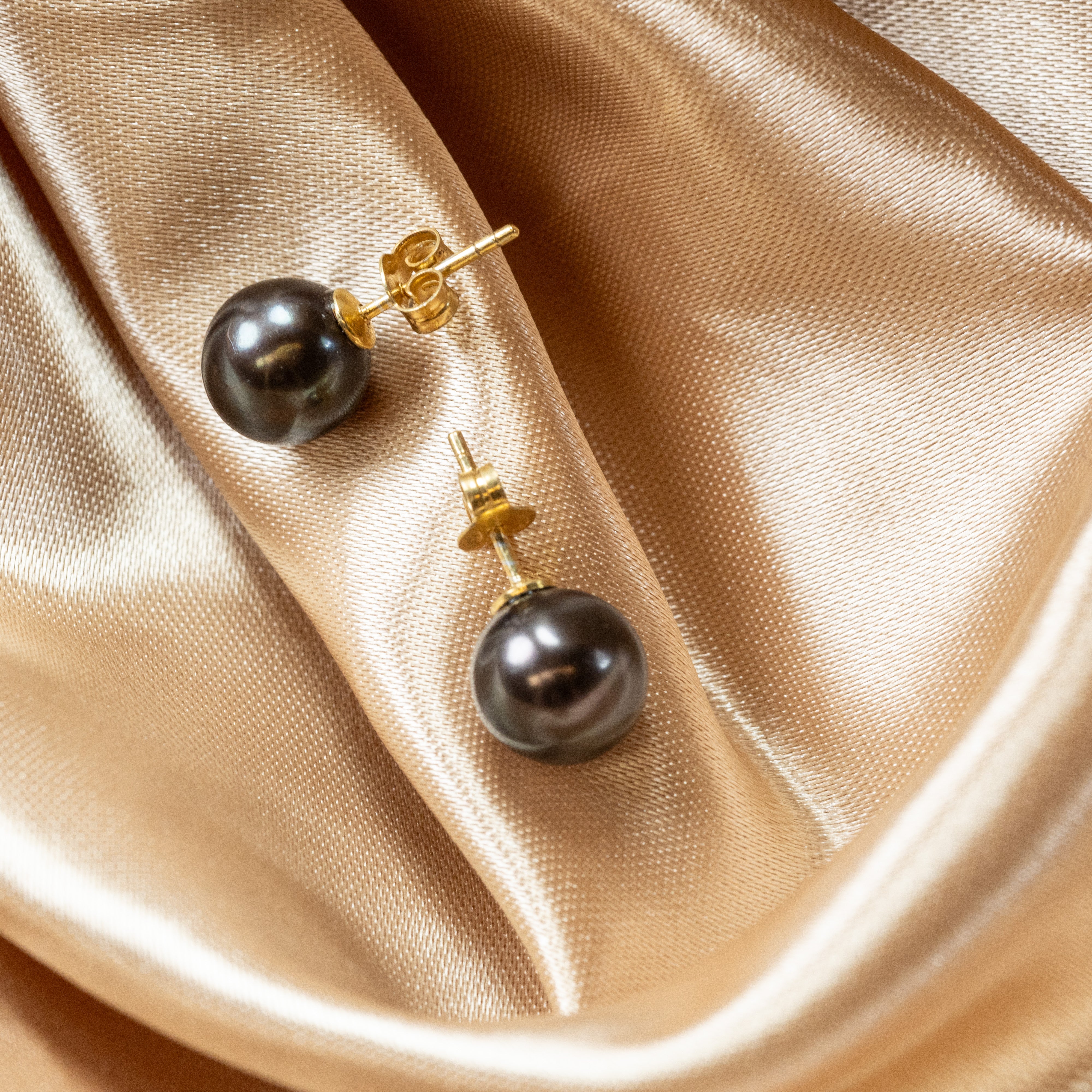 Tahitian Pearl Black 12mm Earring in 18k Gold