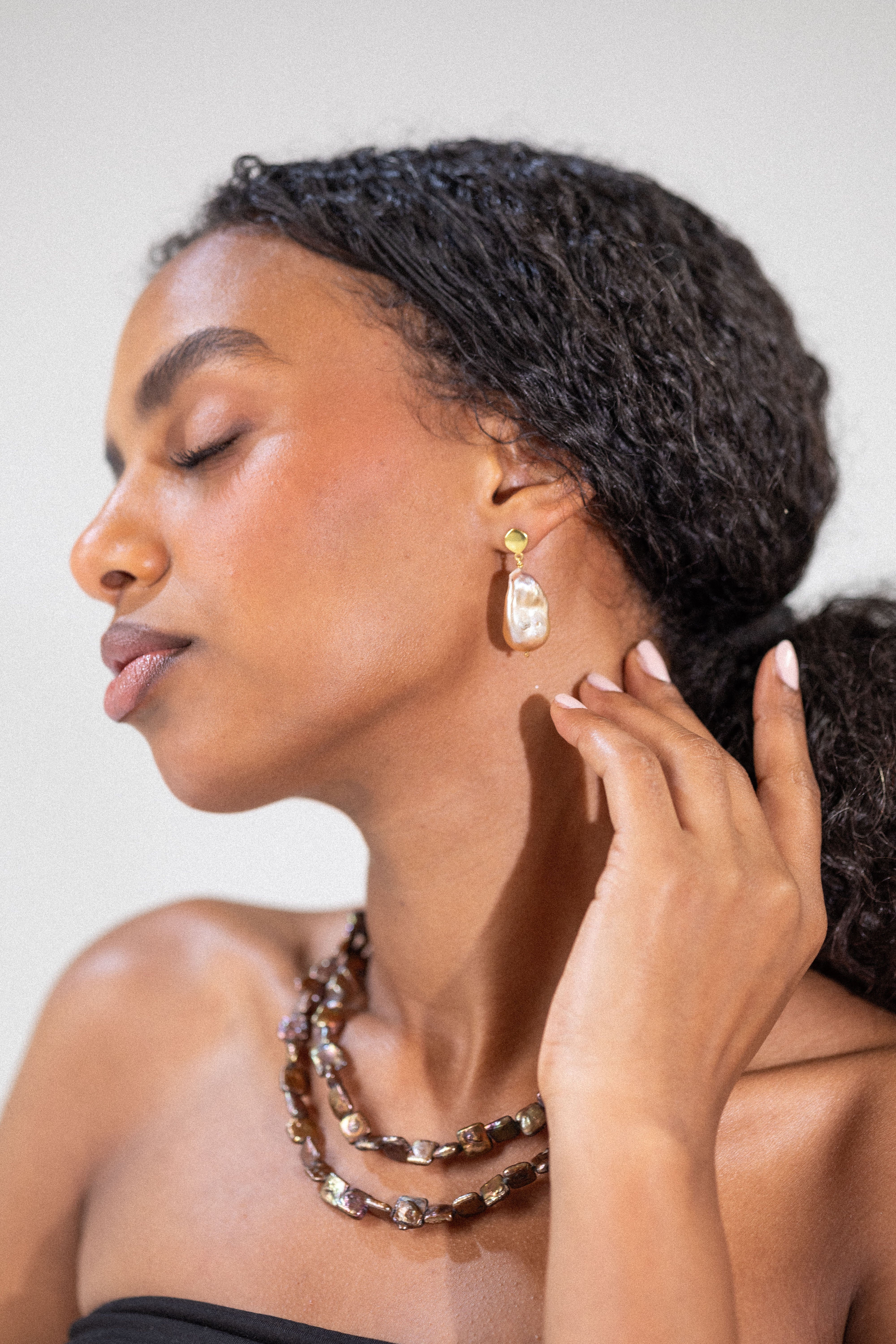Pink Baroque Pearl Earring in 18k Gold Plated Sterling Silver