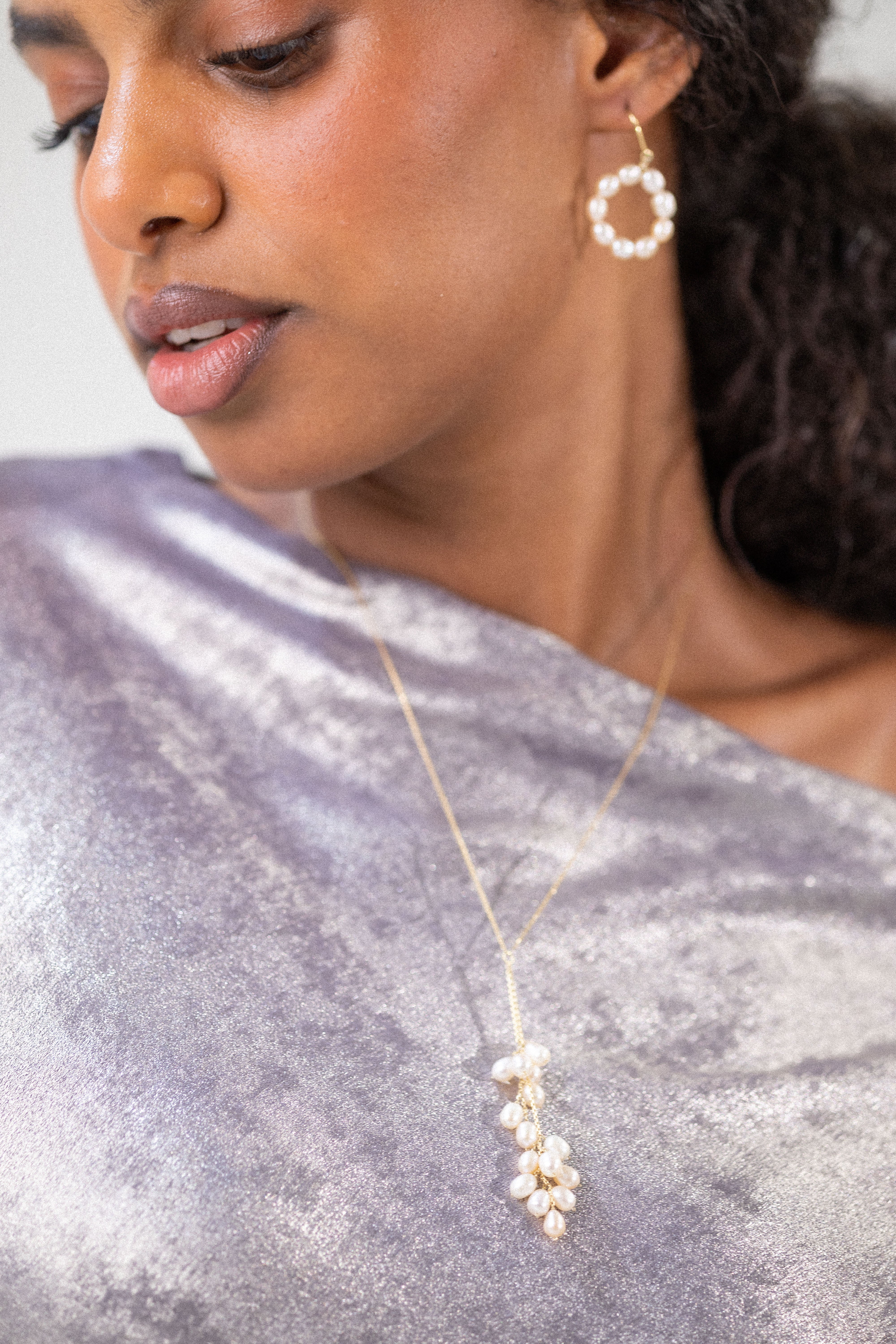 Rice pearl - Small (Peach Color) Drop Necklace