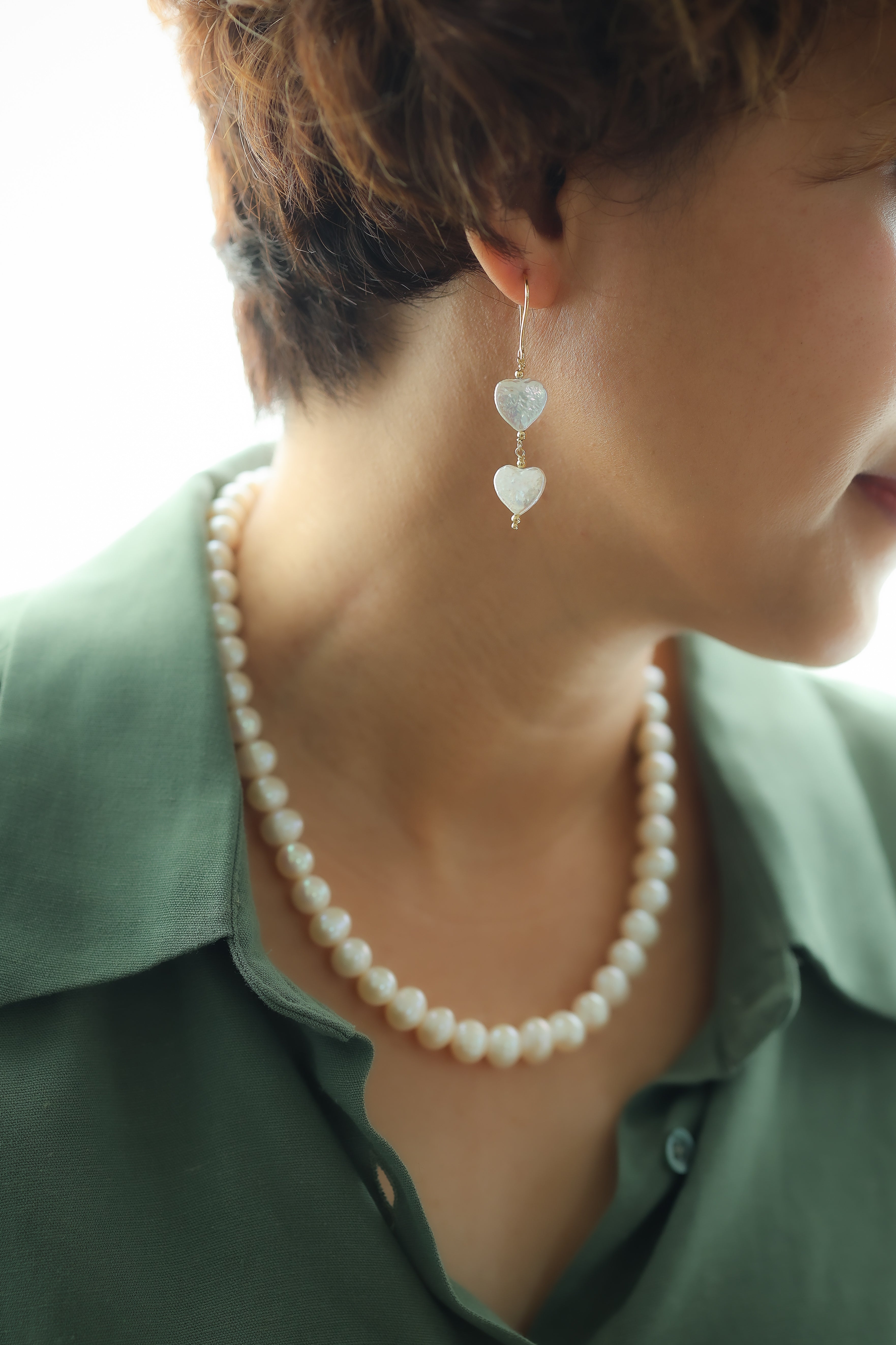 Heart shaped Keshi pearl drop earrings in Silver 18k Gold plated