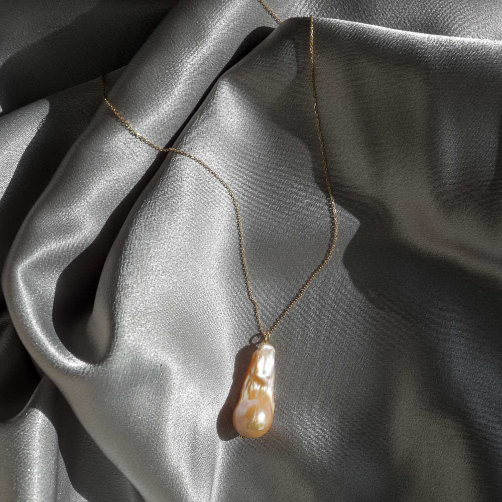 Pink Baroque Pendant and 18k Gold Chain Necklace