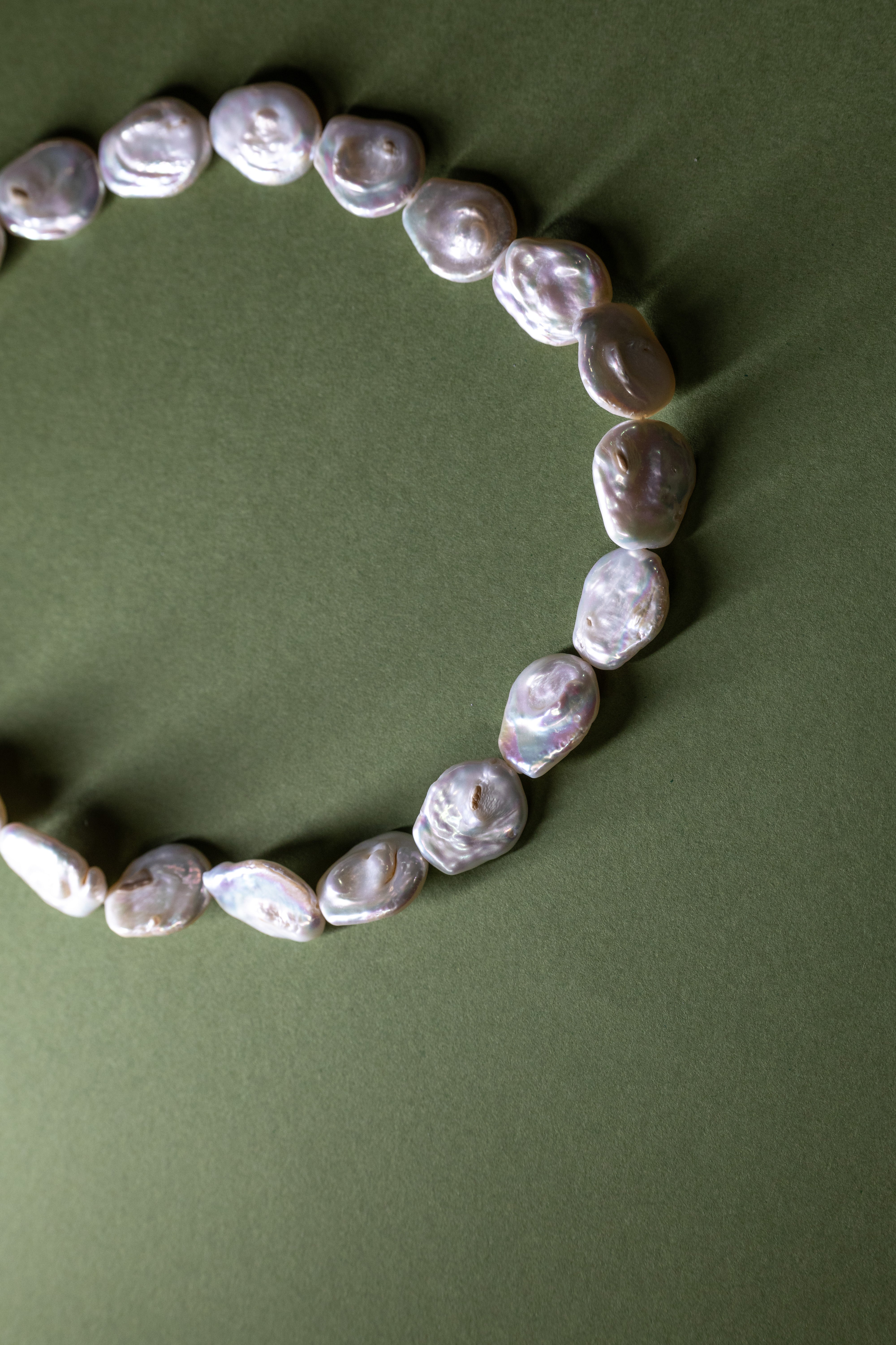 White Oval Keshi Pearl Necklace Silver Gold Plated