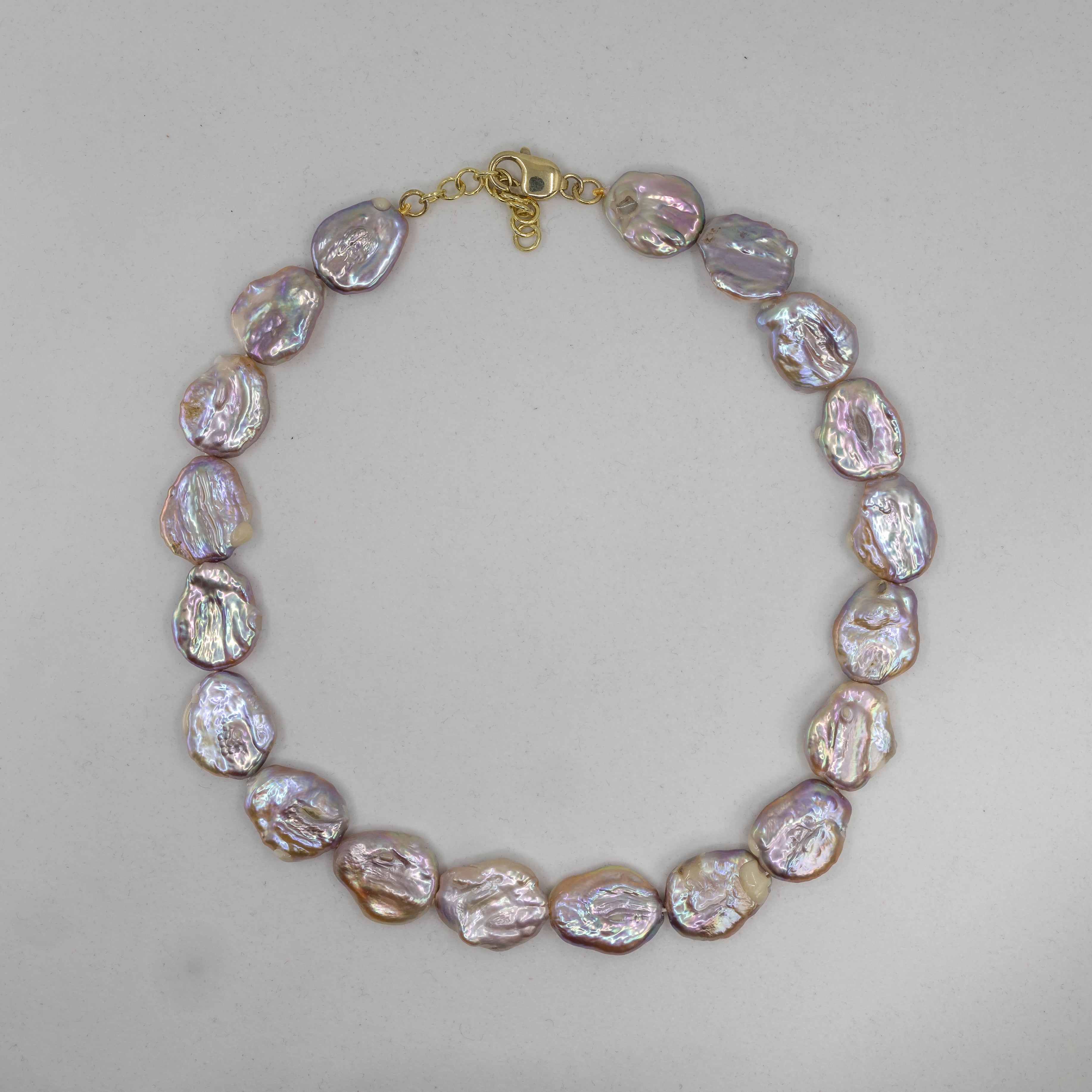 Champagne Oval Keshi Pearl Necklace Silver Gold Plated