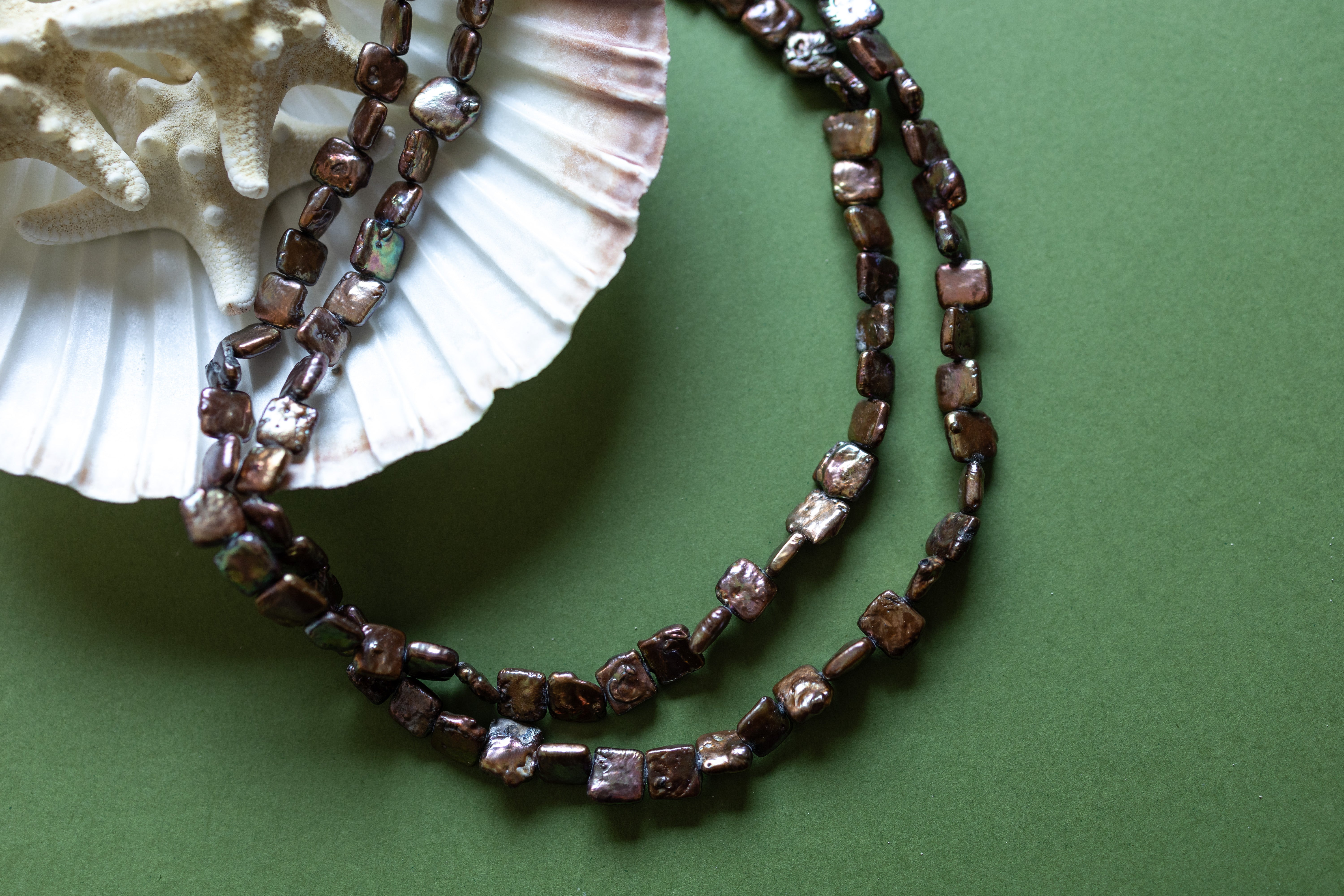 Bronze Color Square Keshi Pearl Double Layer Necklace