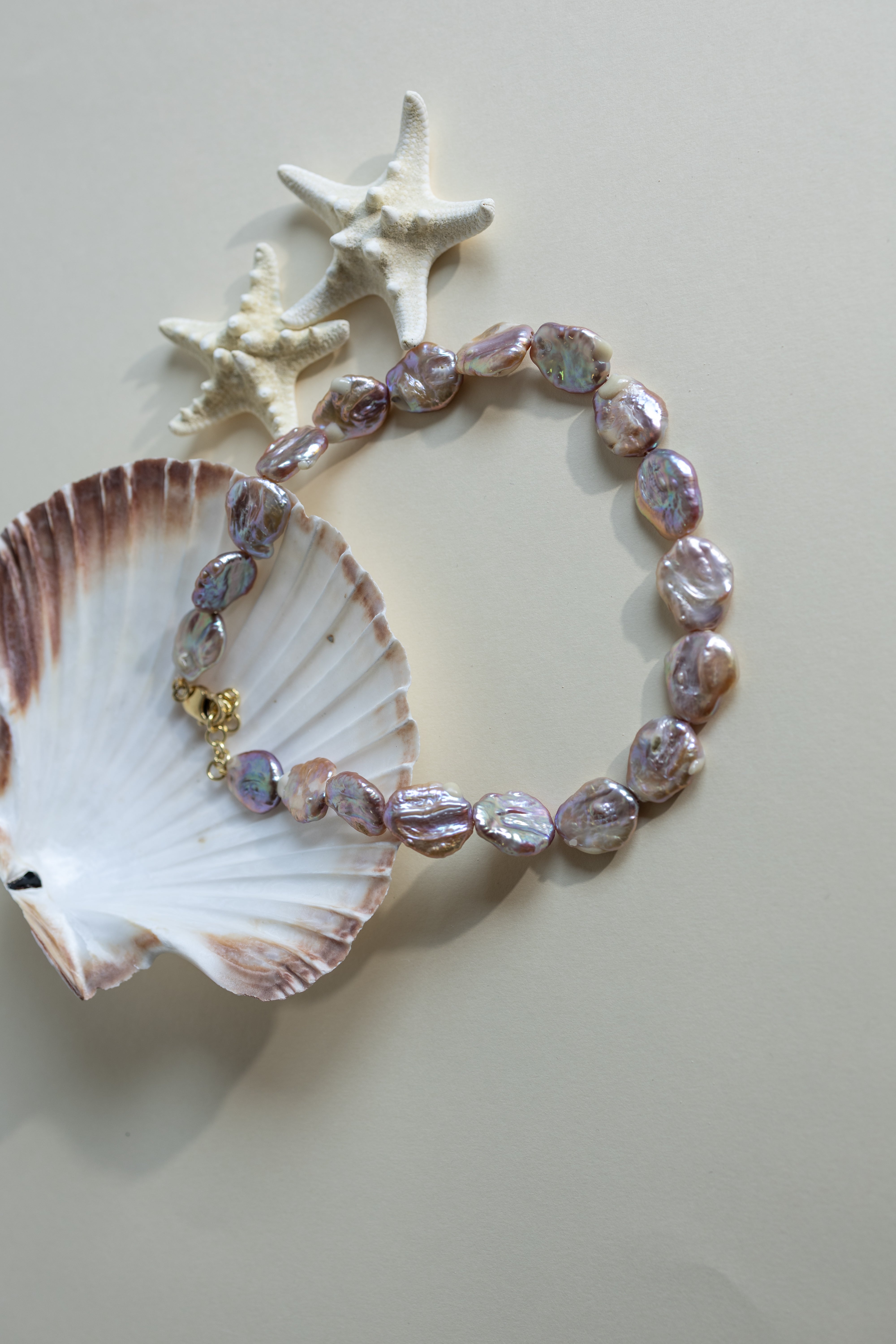 Champagne Oval Keshi Pearl Necklace Silver Gold Plated