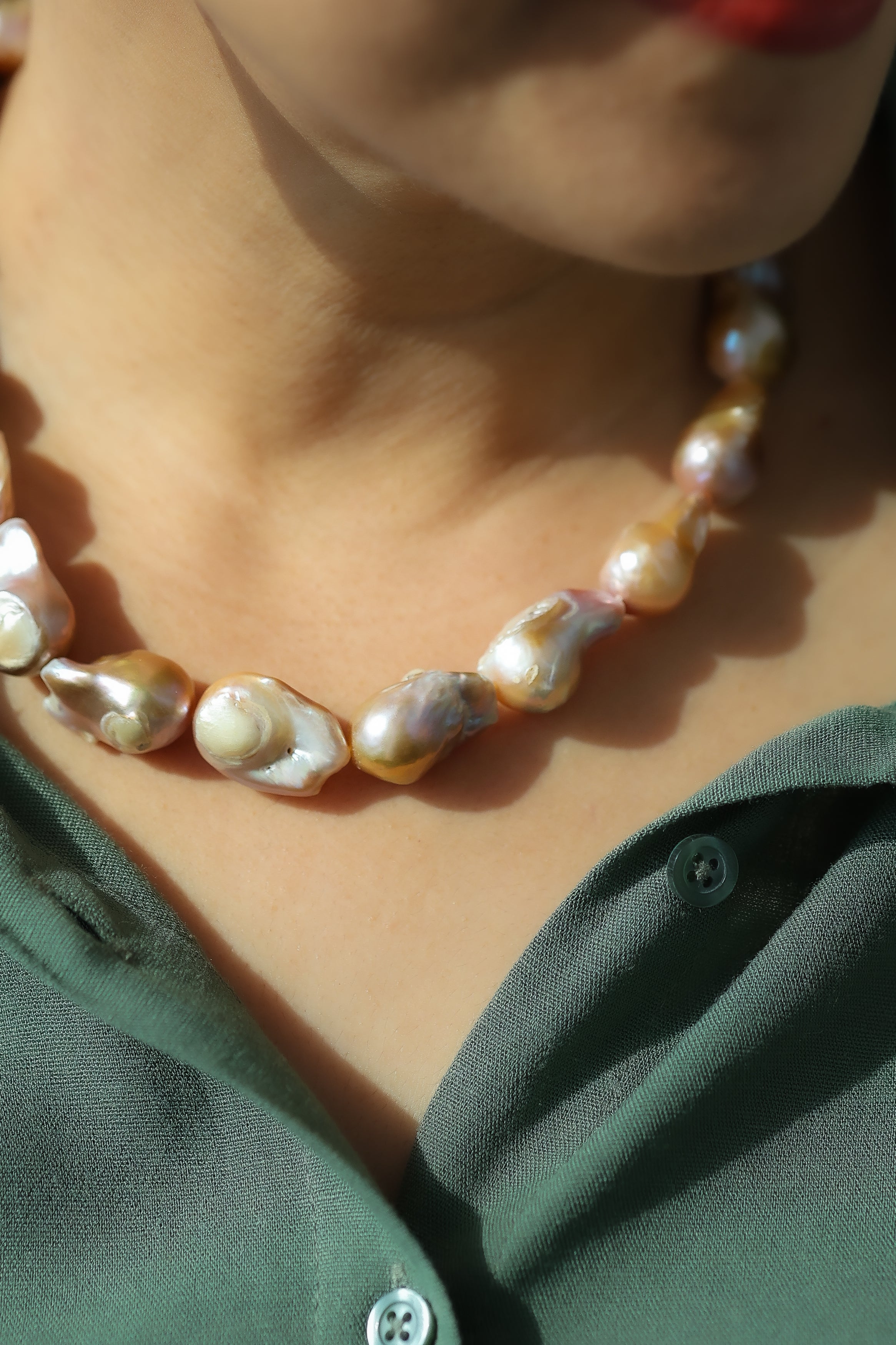 Pink Baroque Necklace in Silver White Gold Plating