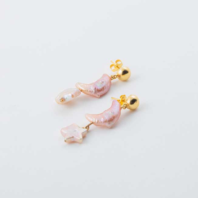 Moon & Star Freshwater Pearl Earrings