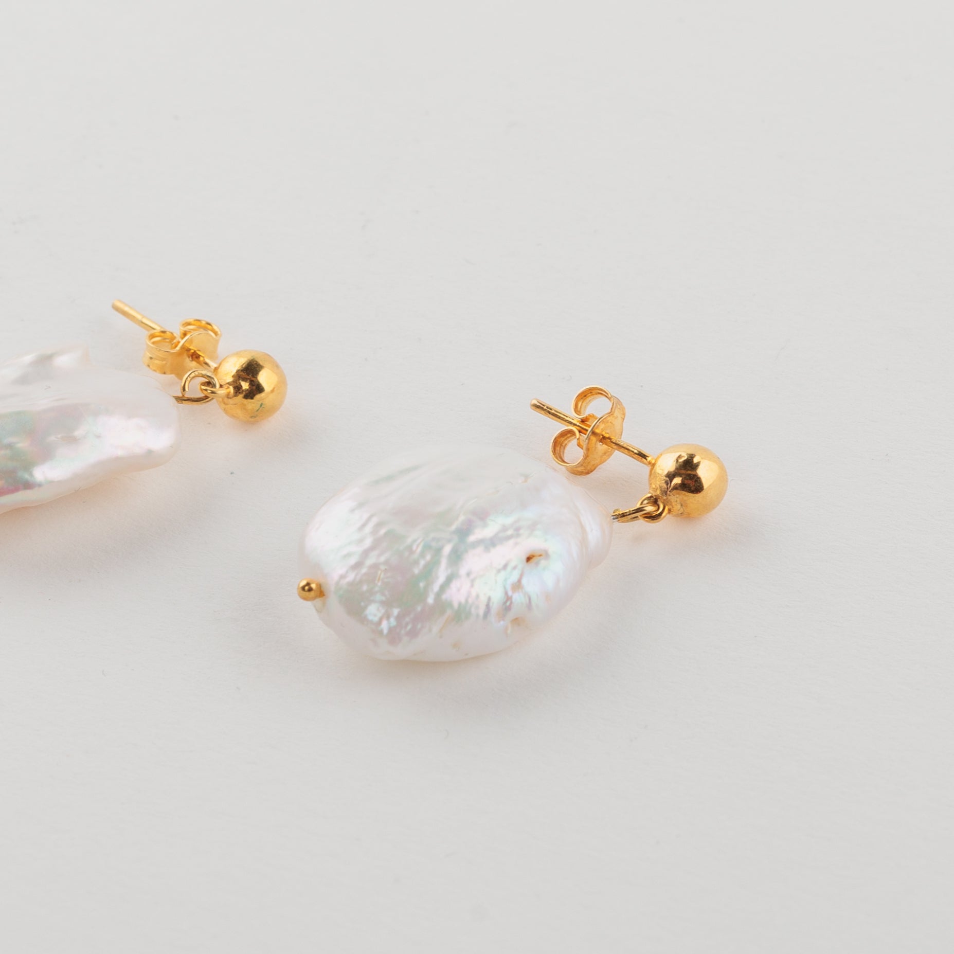 Oval Freshwater Flat Baroque Pearl Drop Earring