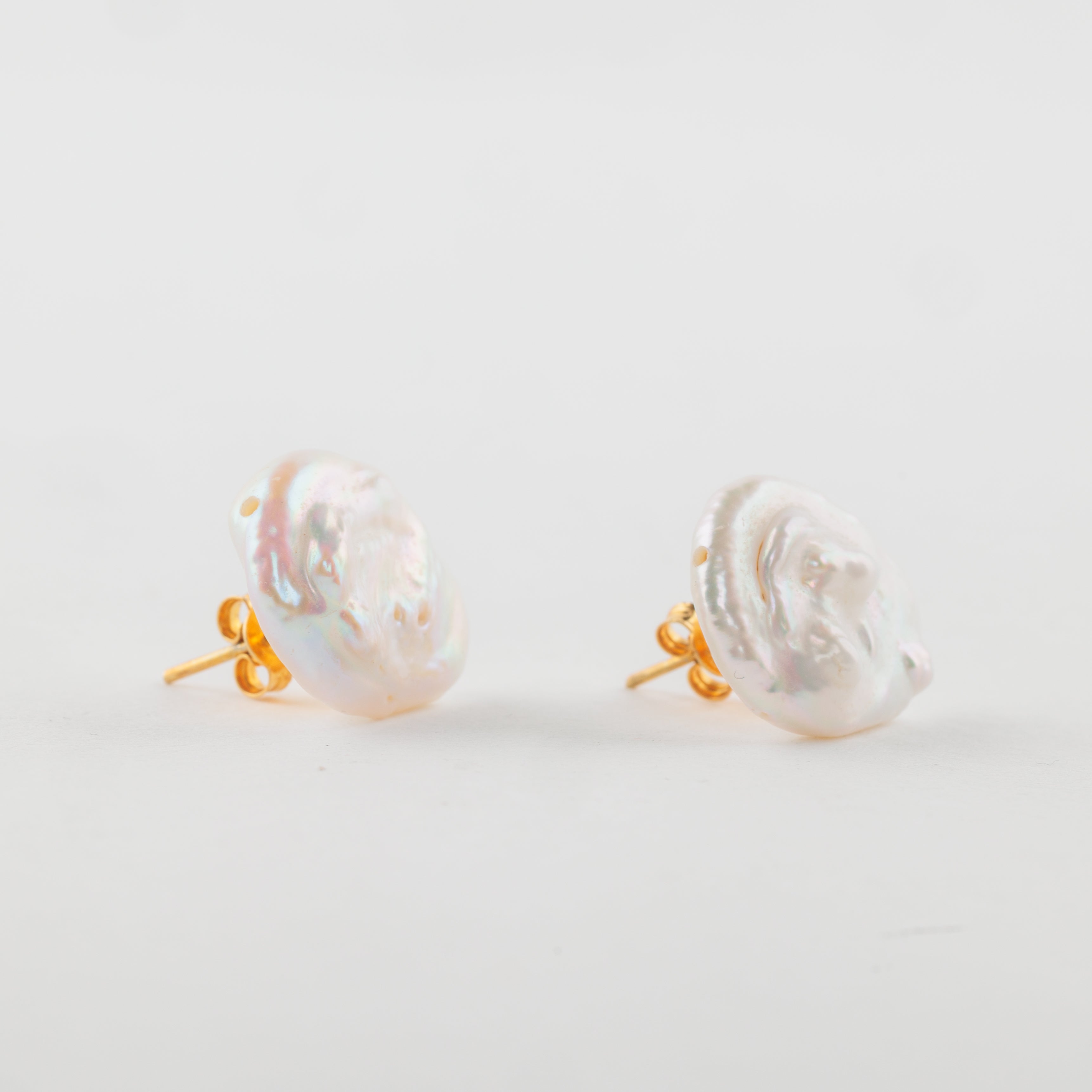Oval Freshwater Flat Baroque Pearl Stud Earring