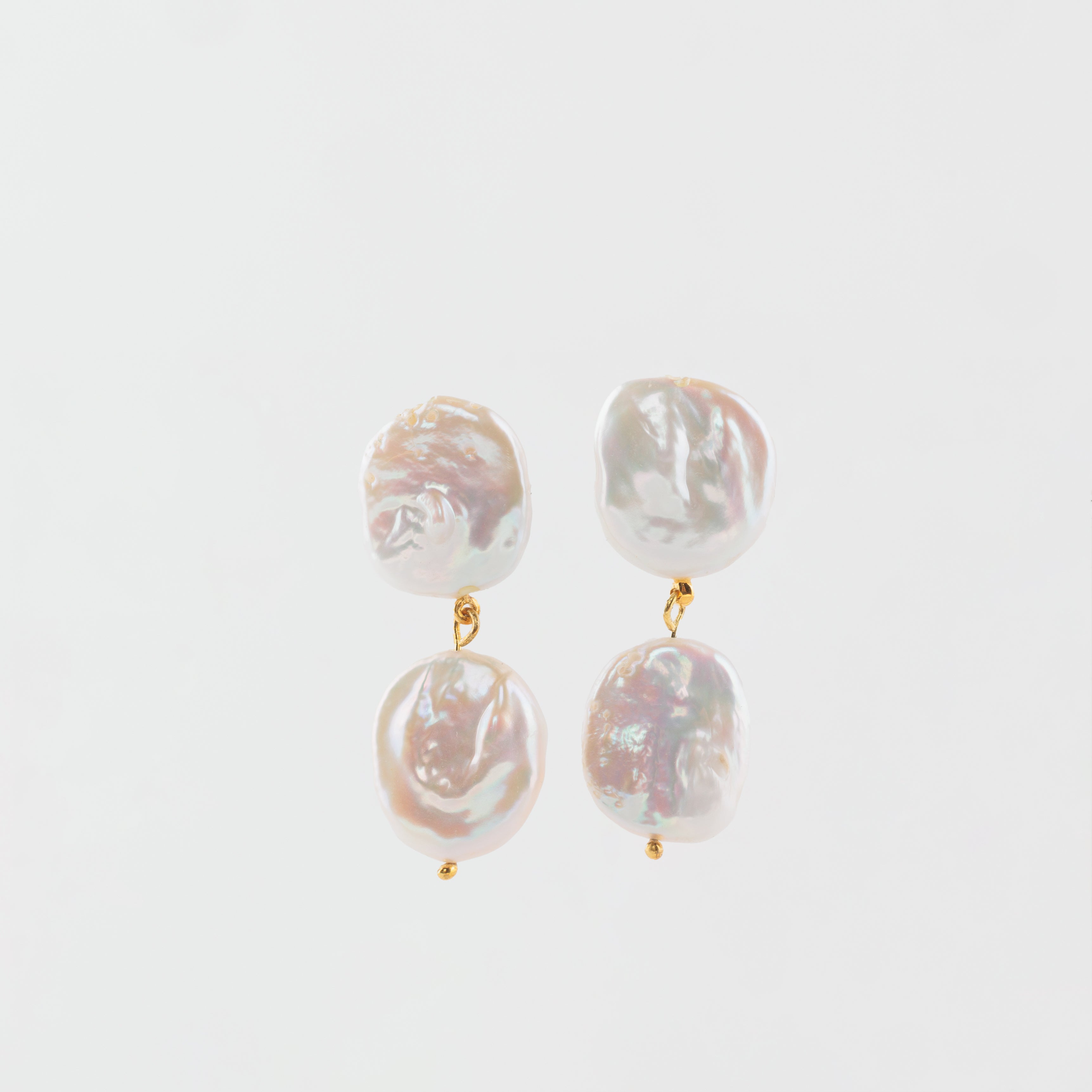 White Coin Baroque Pearl Drop Earring